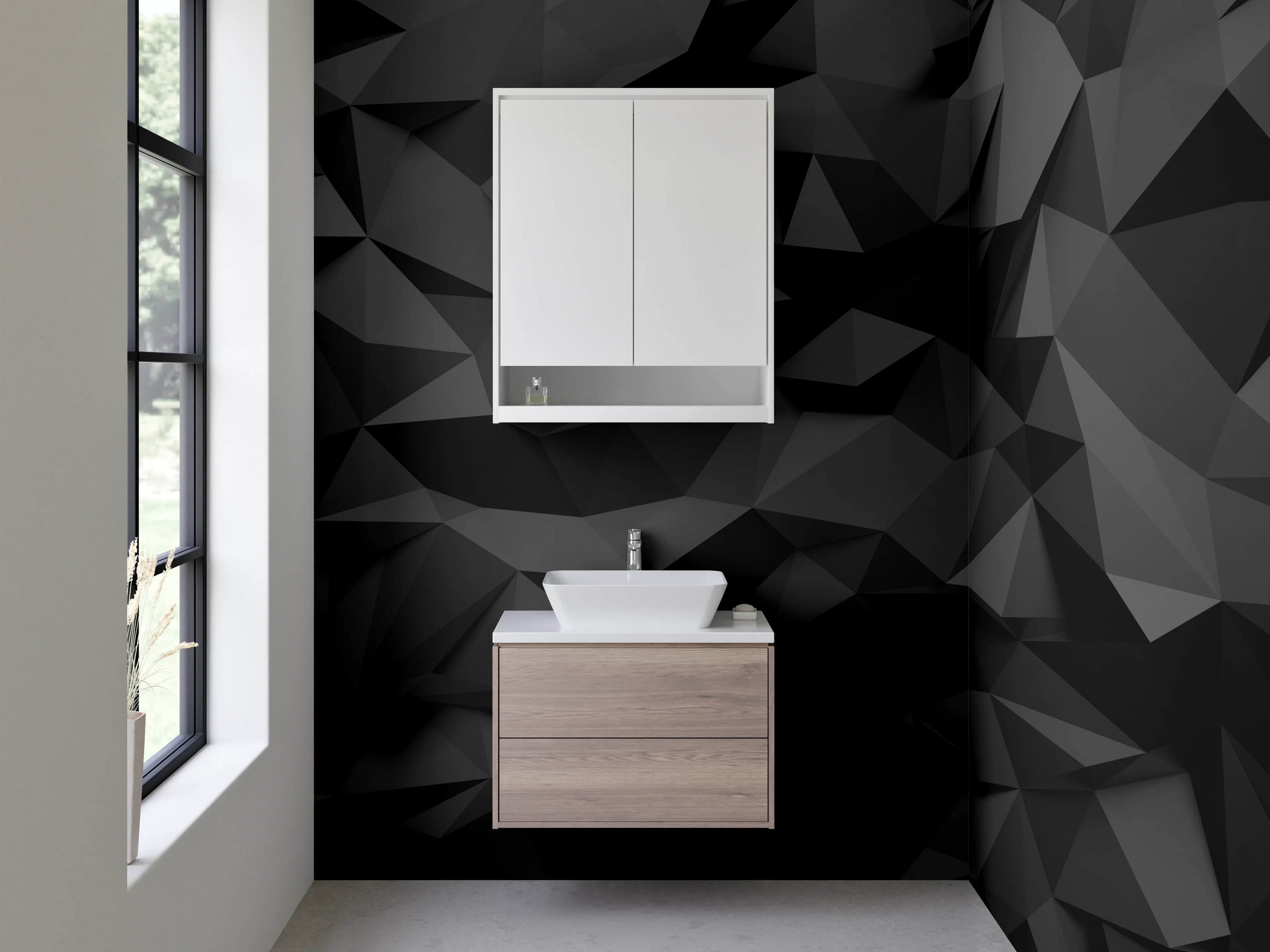 Waschbecken-Rückwand - Schwarze Geometrie 3D Abstrakt Muster