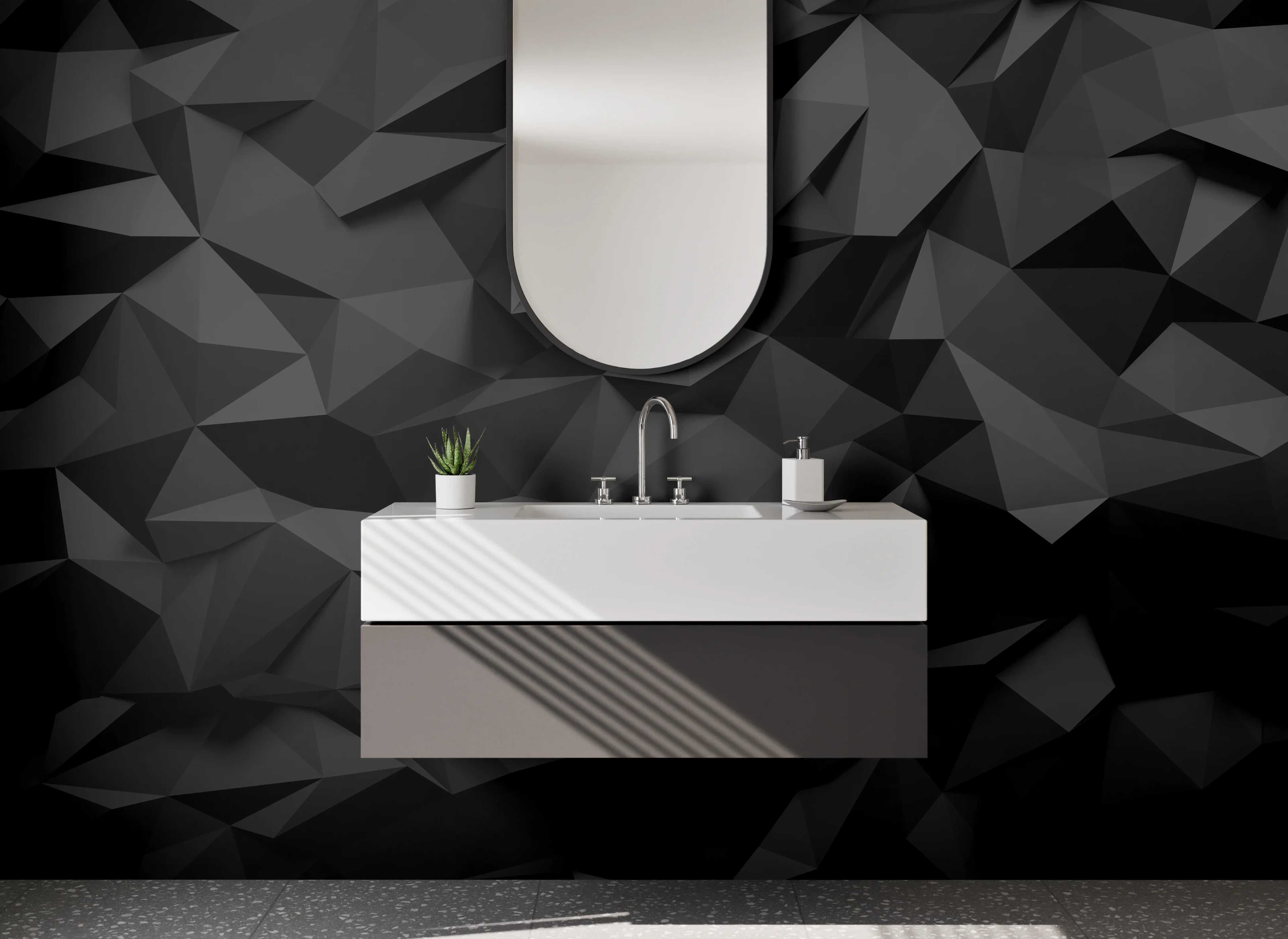 Waschbecken-Rückwand - Schwarze Geometrie 3D Abstrakt Muster