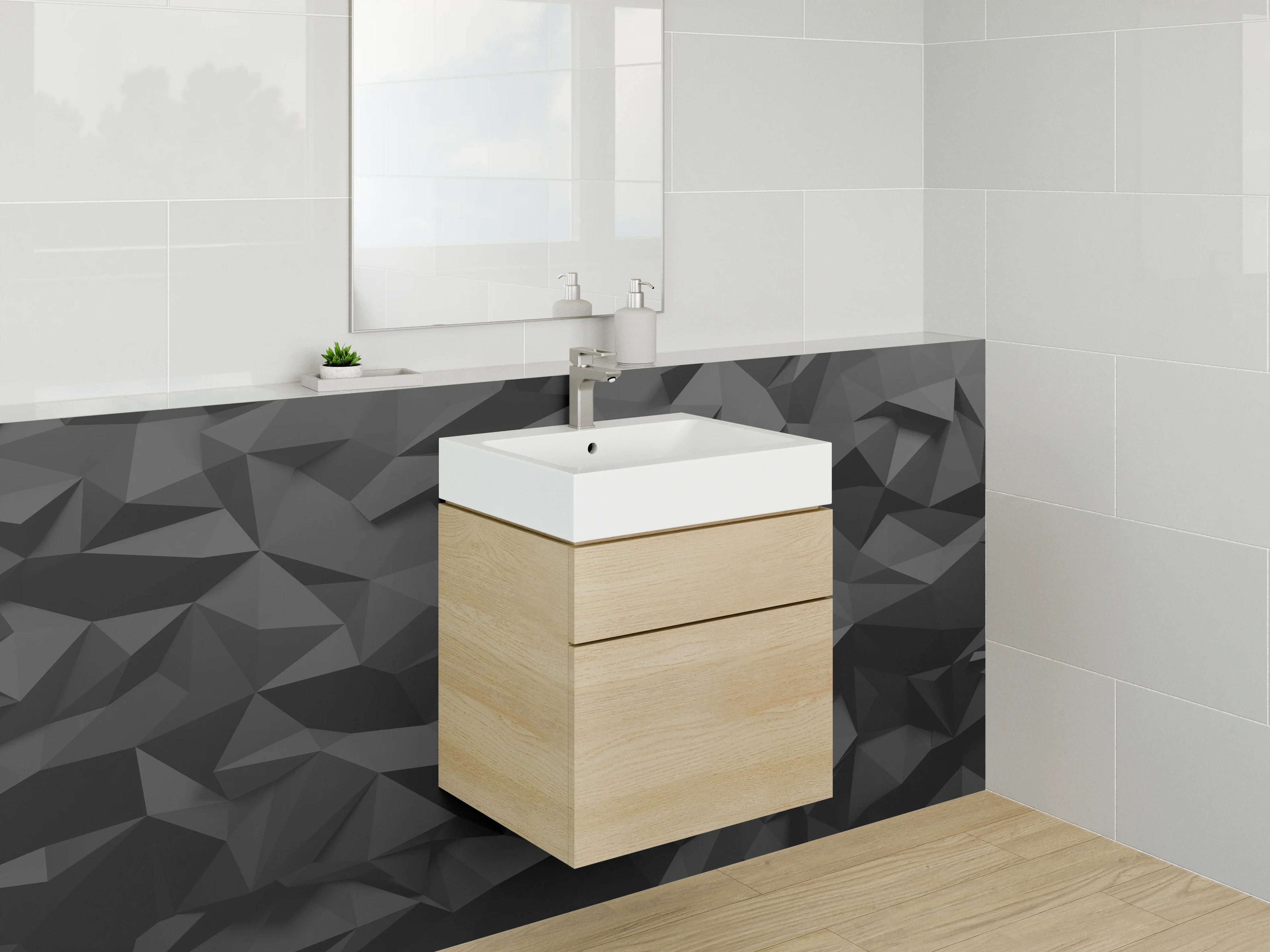 Waschbecken-Rückwand - Schwarze Geometrie 3D Abstrakt Muster