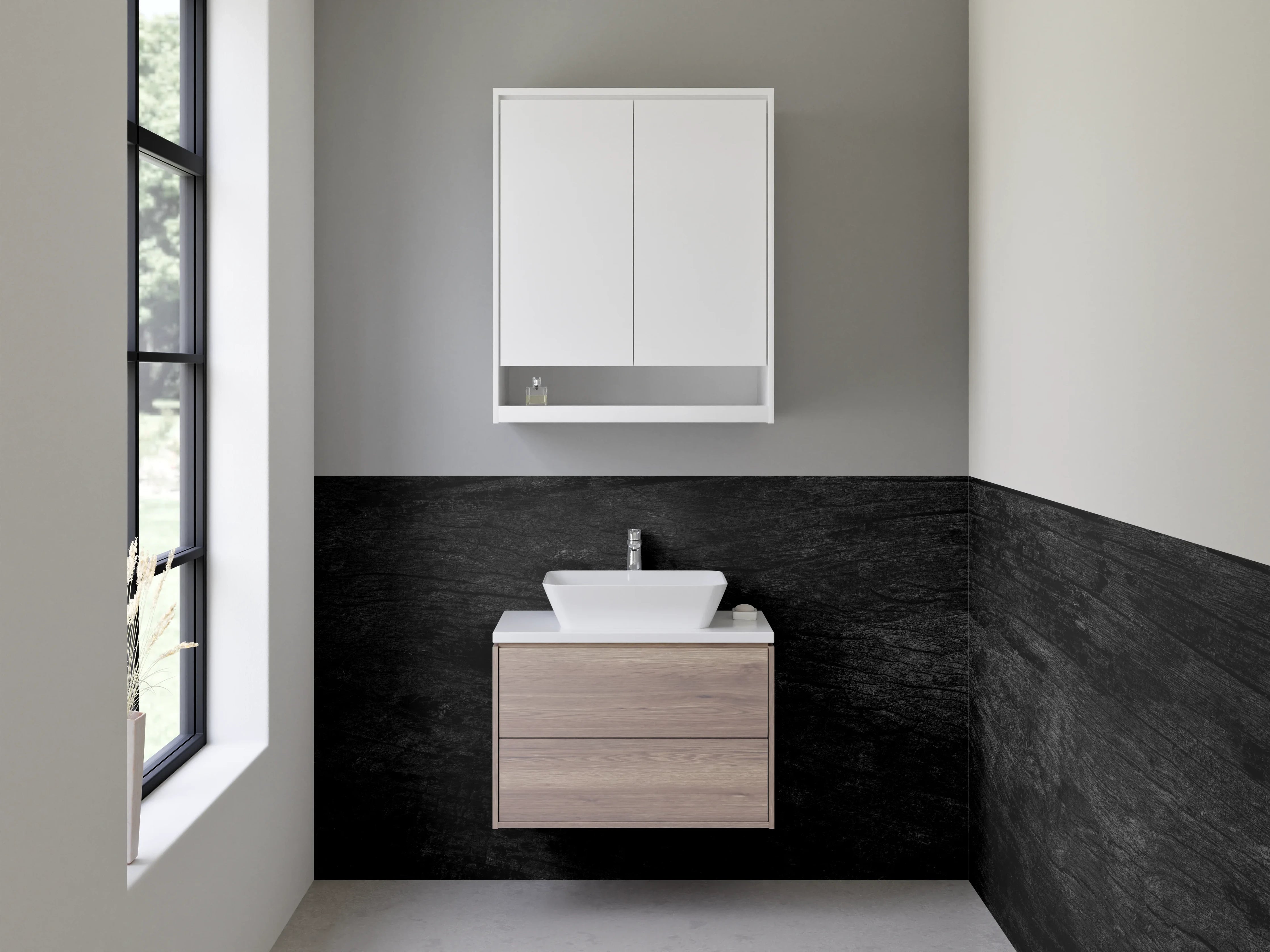 Waschbecken-Rückwand - Schwarze Holzoptik für Rückwände