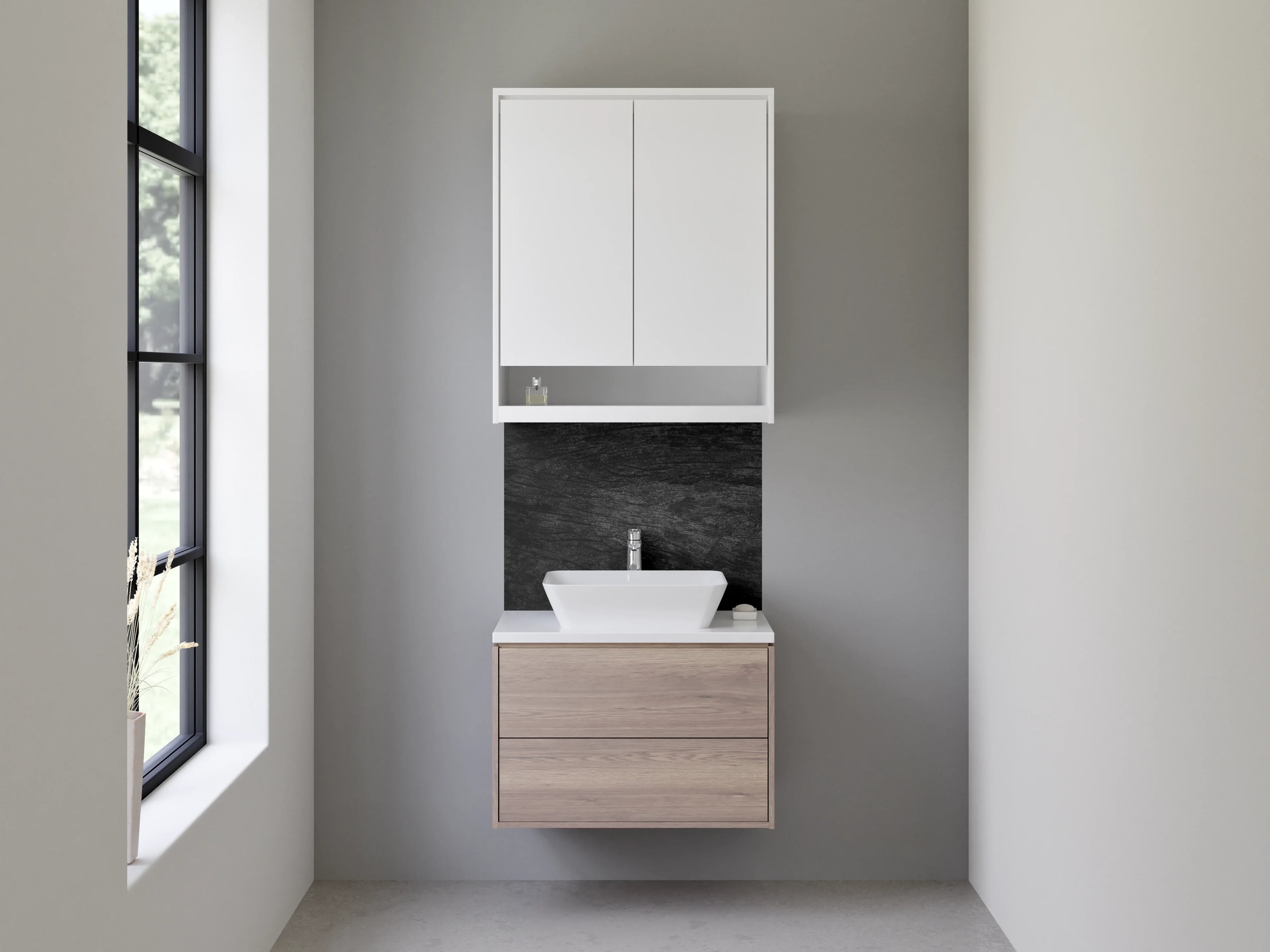 Waschbecken-Rückwand - Schwarze Holzoptik für Rückwände