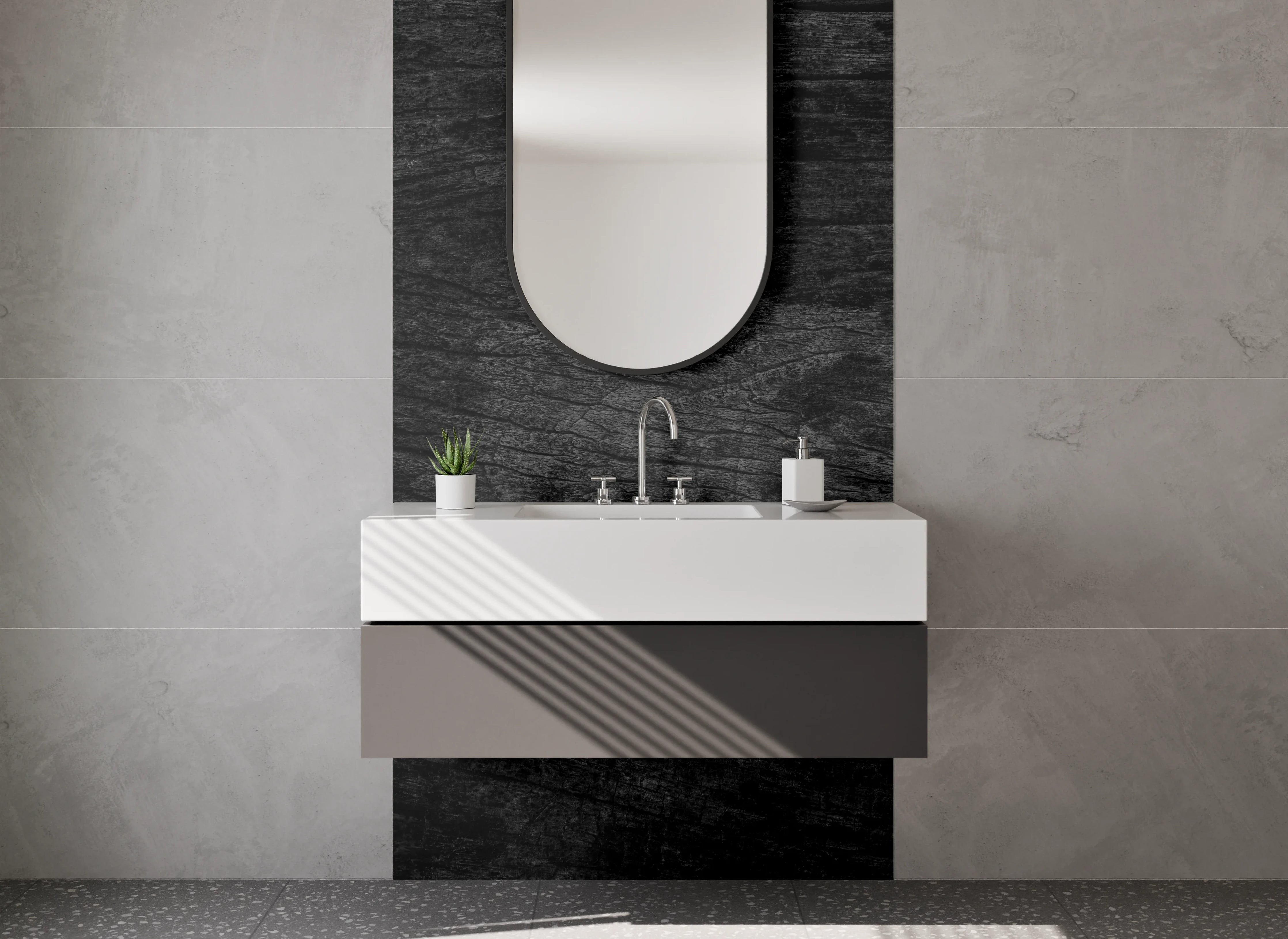 Waschbecken-Rückwand - Schwarze Holzoptik für Rückwände