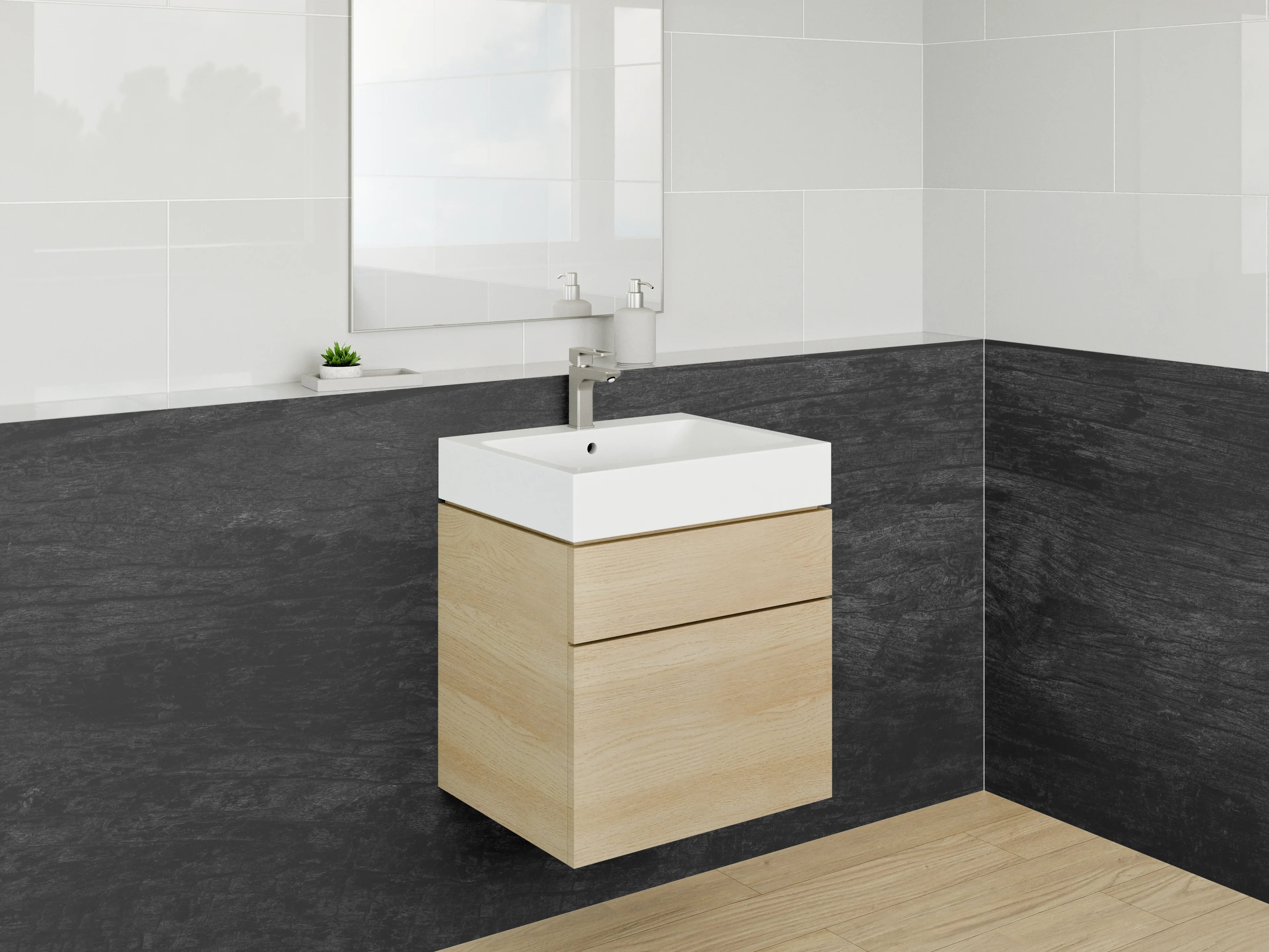 Waschbecken-Rückwand - Schwarze Holzoptik für Rückwände