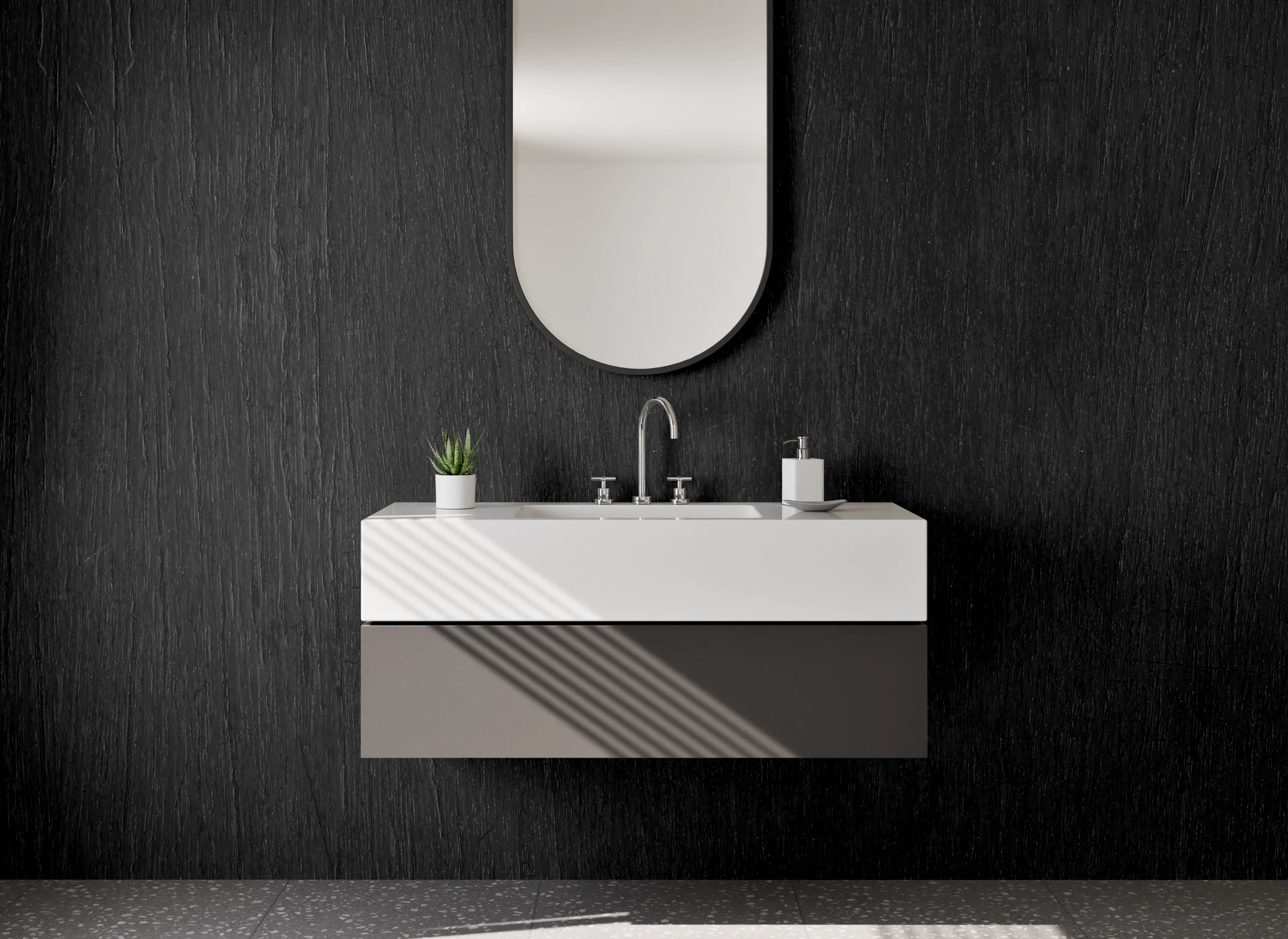 Waschbecken-Rückwand - Schwarze Holzstruktur Designplatte