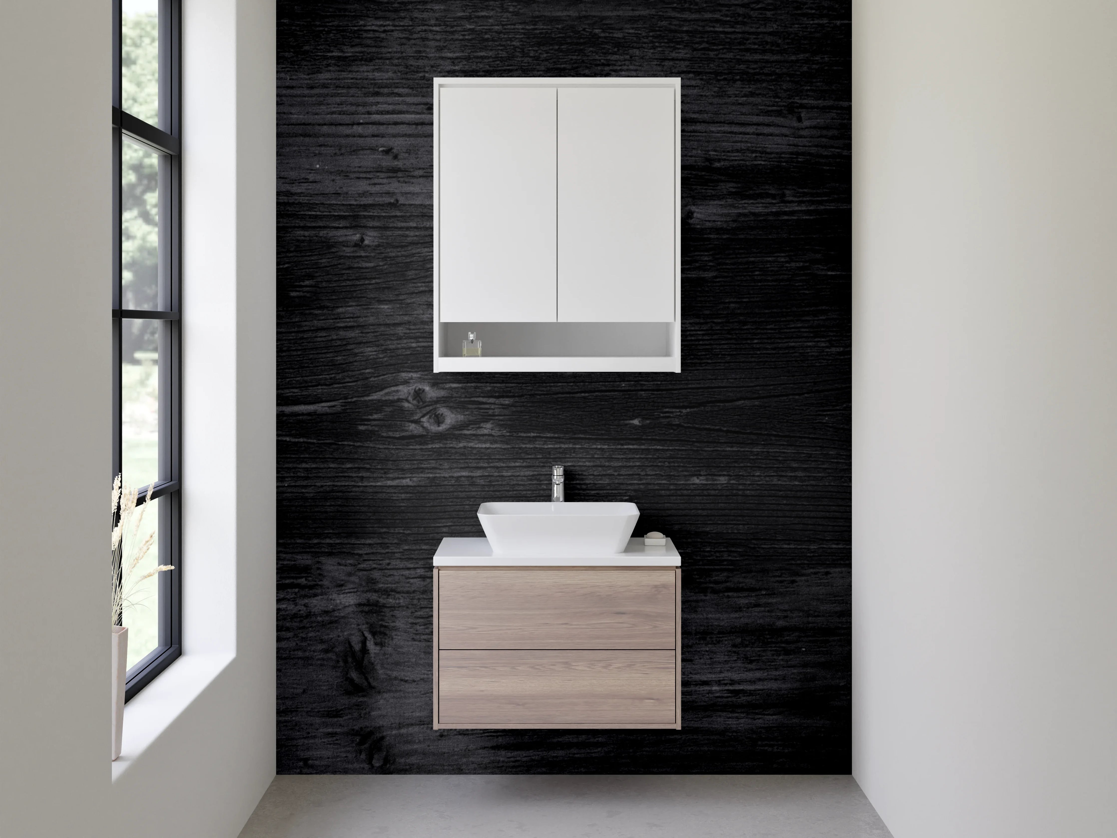Waschbecken-Rückwand - Schwarze Holzstruktur für Rückwände