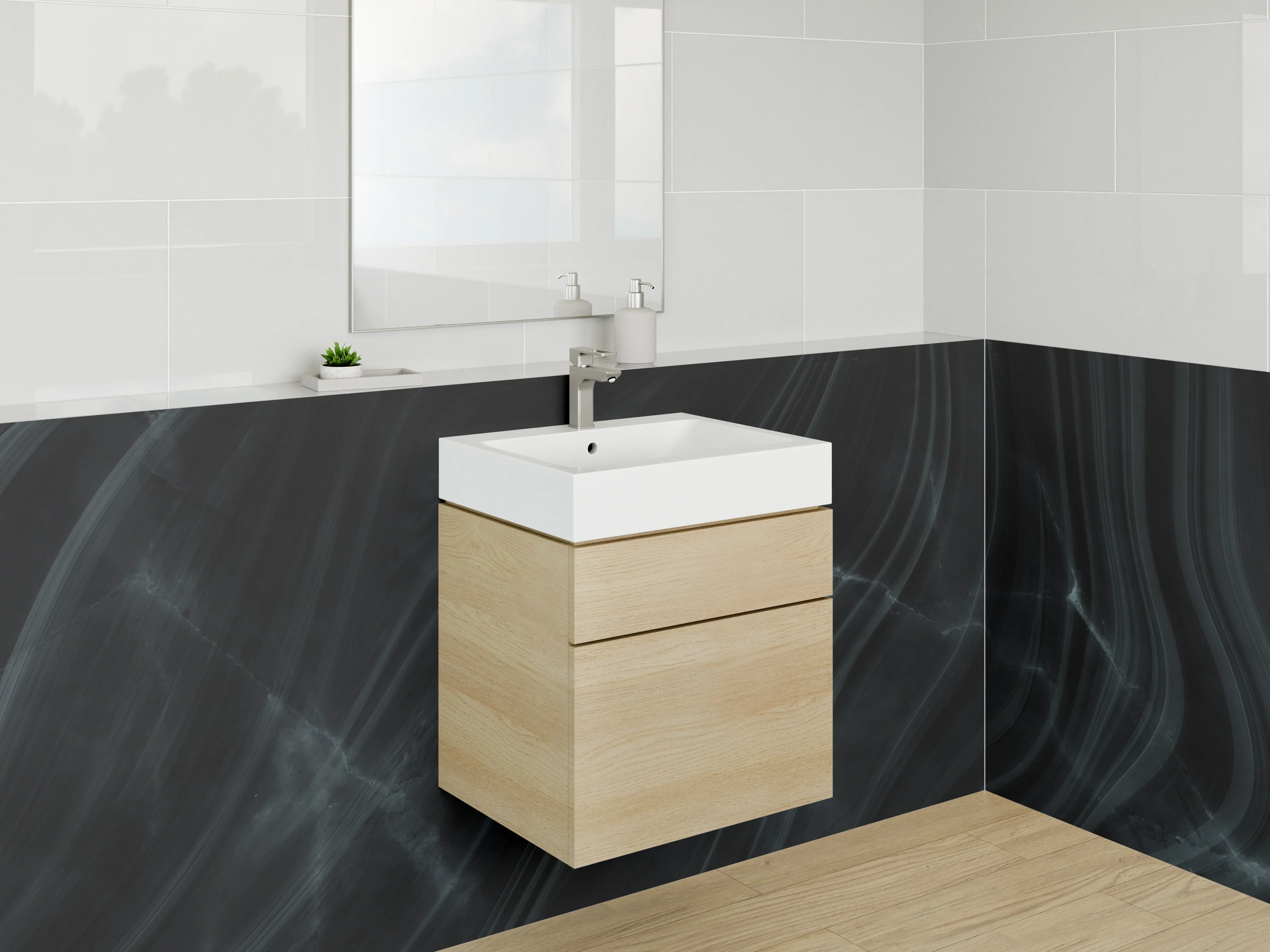 Waschbecken-Rückwand - Schwarze Marmor-Optik mit feinen Linien