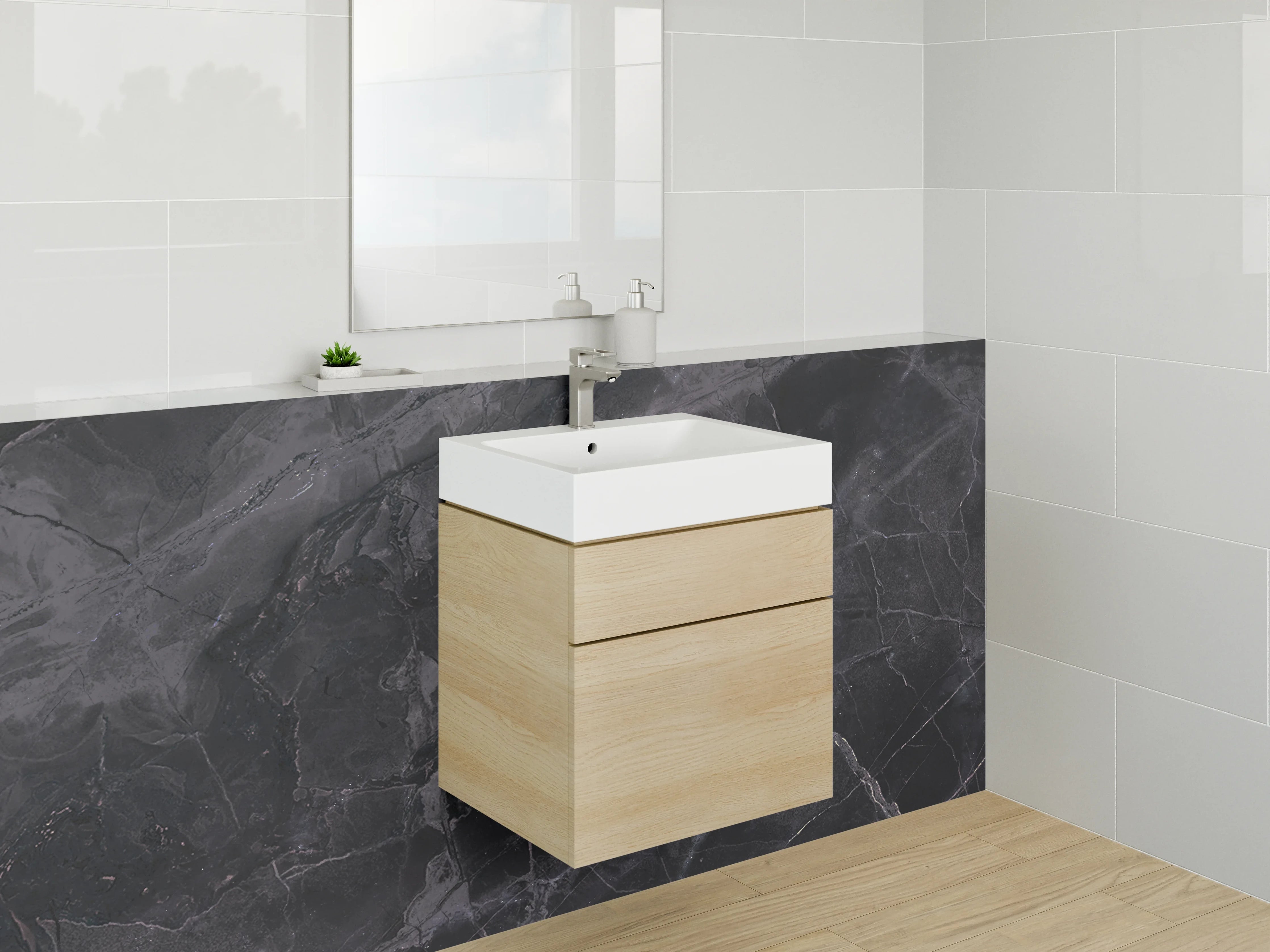 Waschbecken-Rückwand - Schwarze Marmor-Textur mit feinen weißen Linien