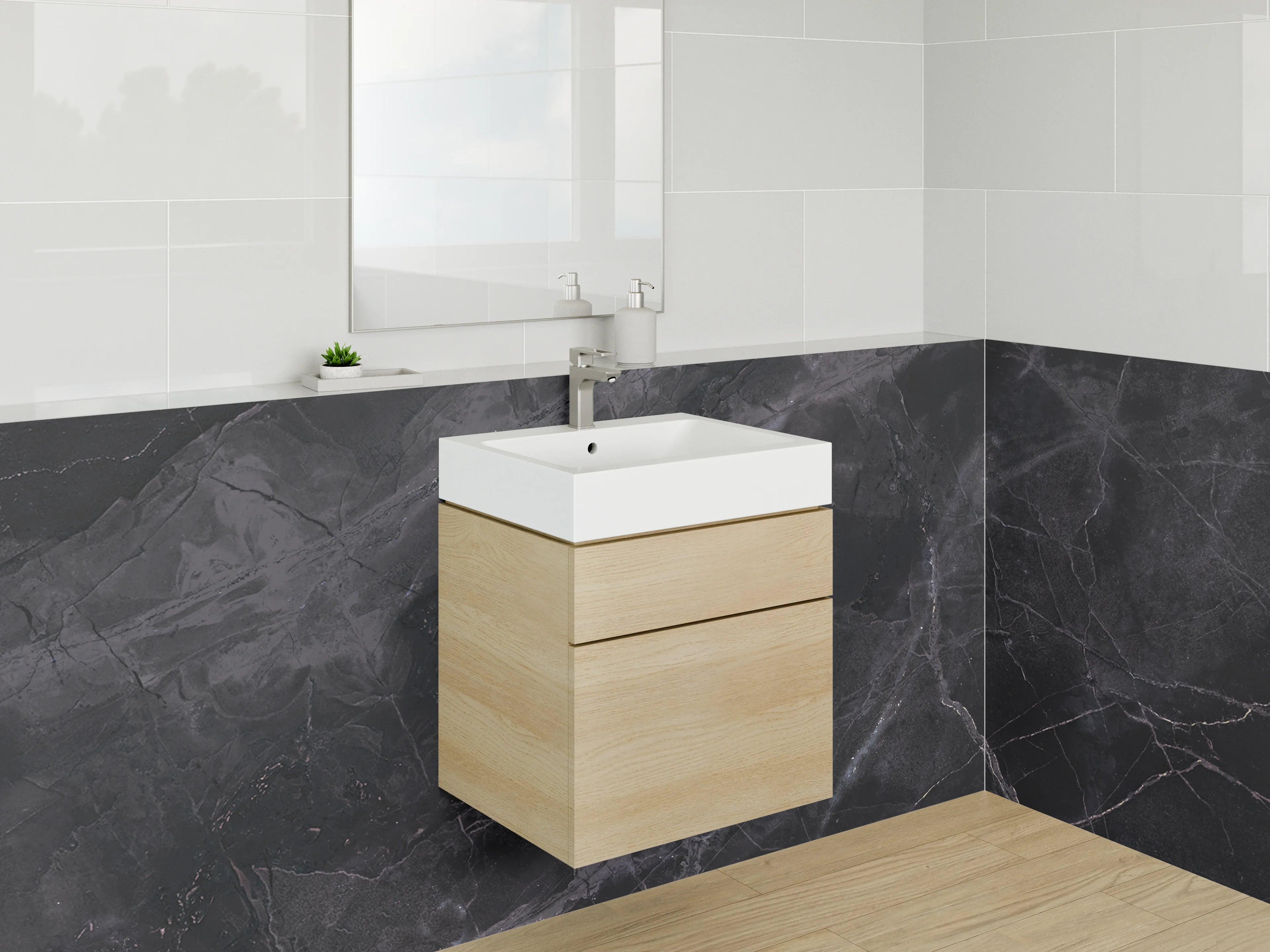 Waschbecken-Rückwand - Schwarze Marmor-Textur mit feinen weißen Linien