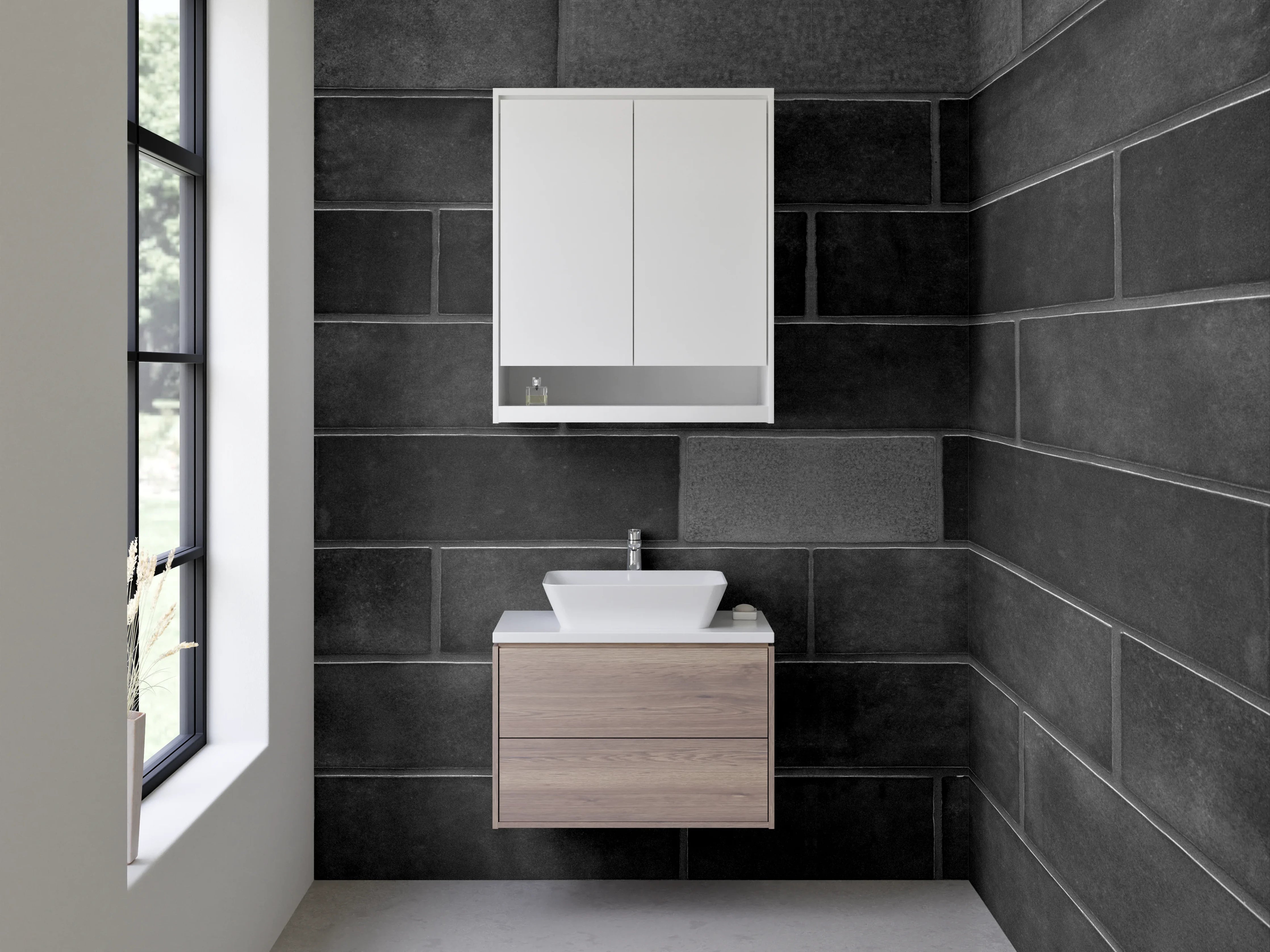 Waschbecken-Rückwand - Schwarze Schiefer-Optik Fliesenmuster