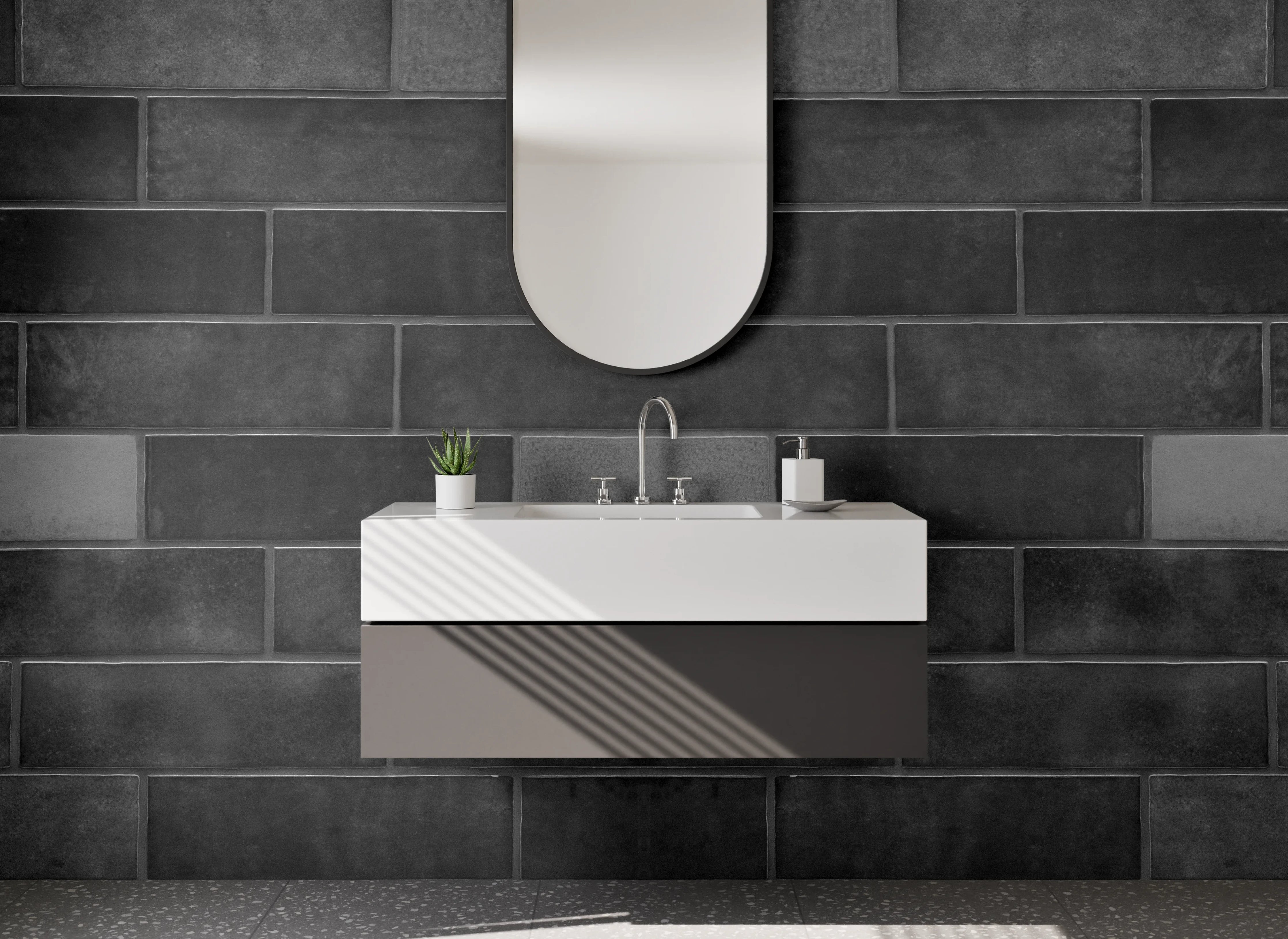 Waschbecken-Rückwand - Schwarze Schiefer-Optik Fliesenmuster