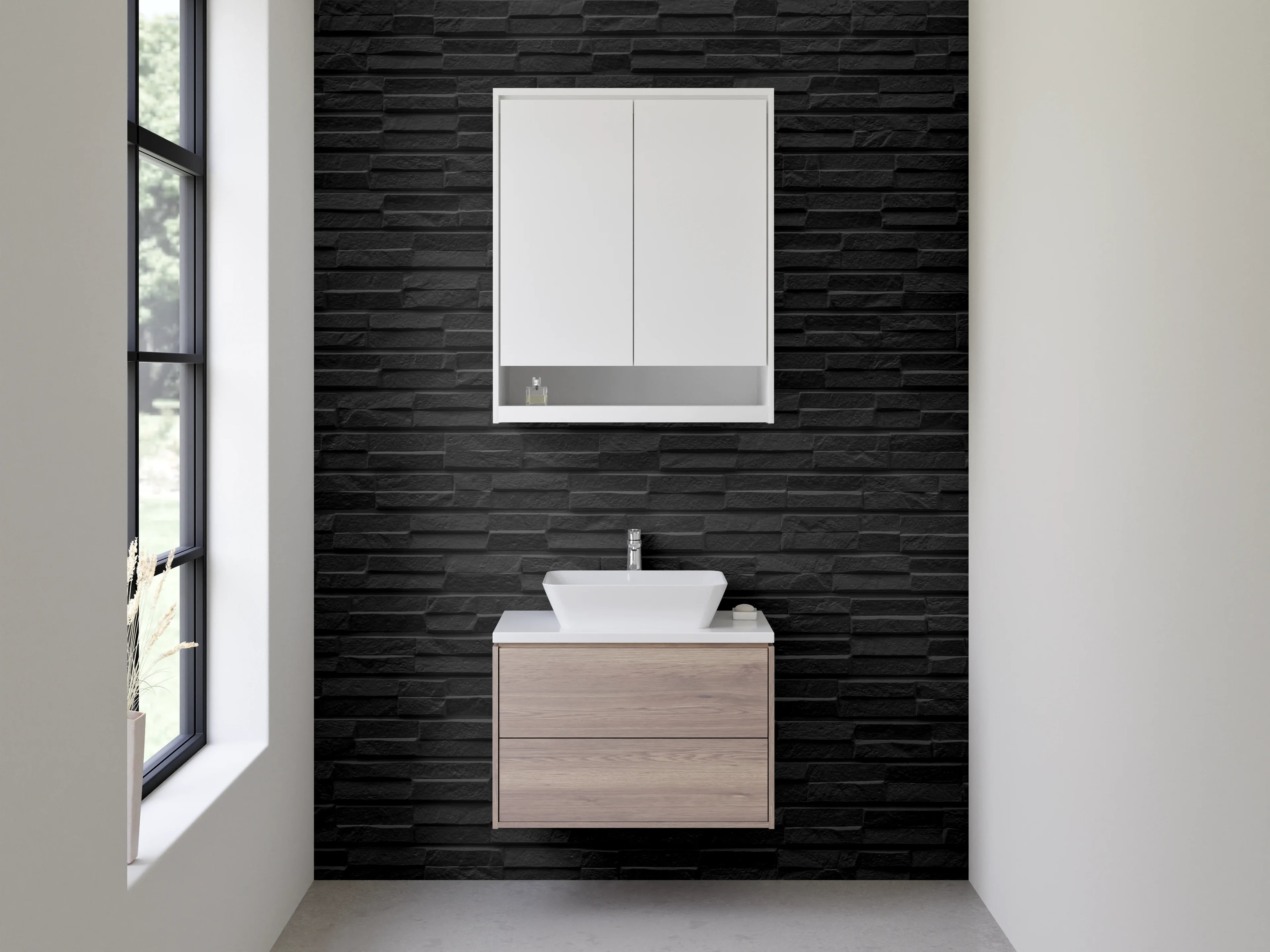 Waschbecken-Rückwand - Schwarze Schieferoptik Fliesenwand