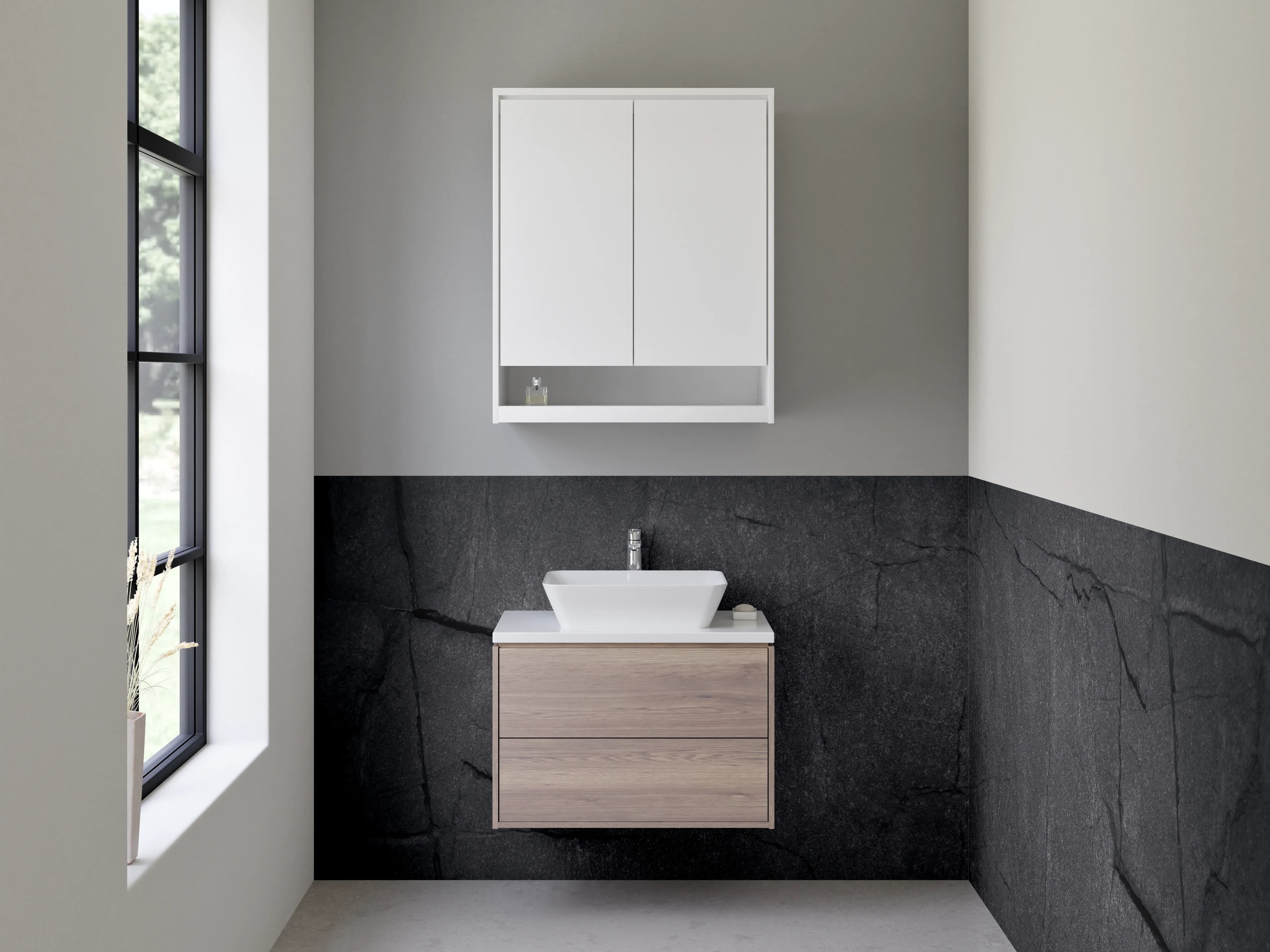 Waschbecken-Rückwand - Schwarze Schieferoptik Wandverkleidung