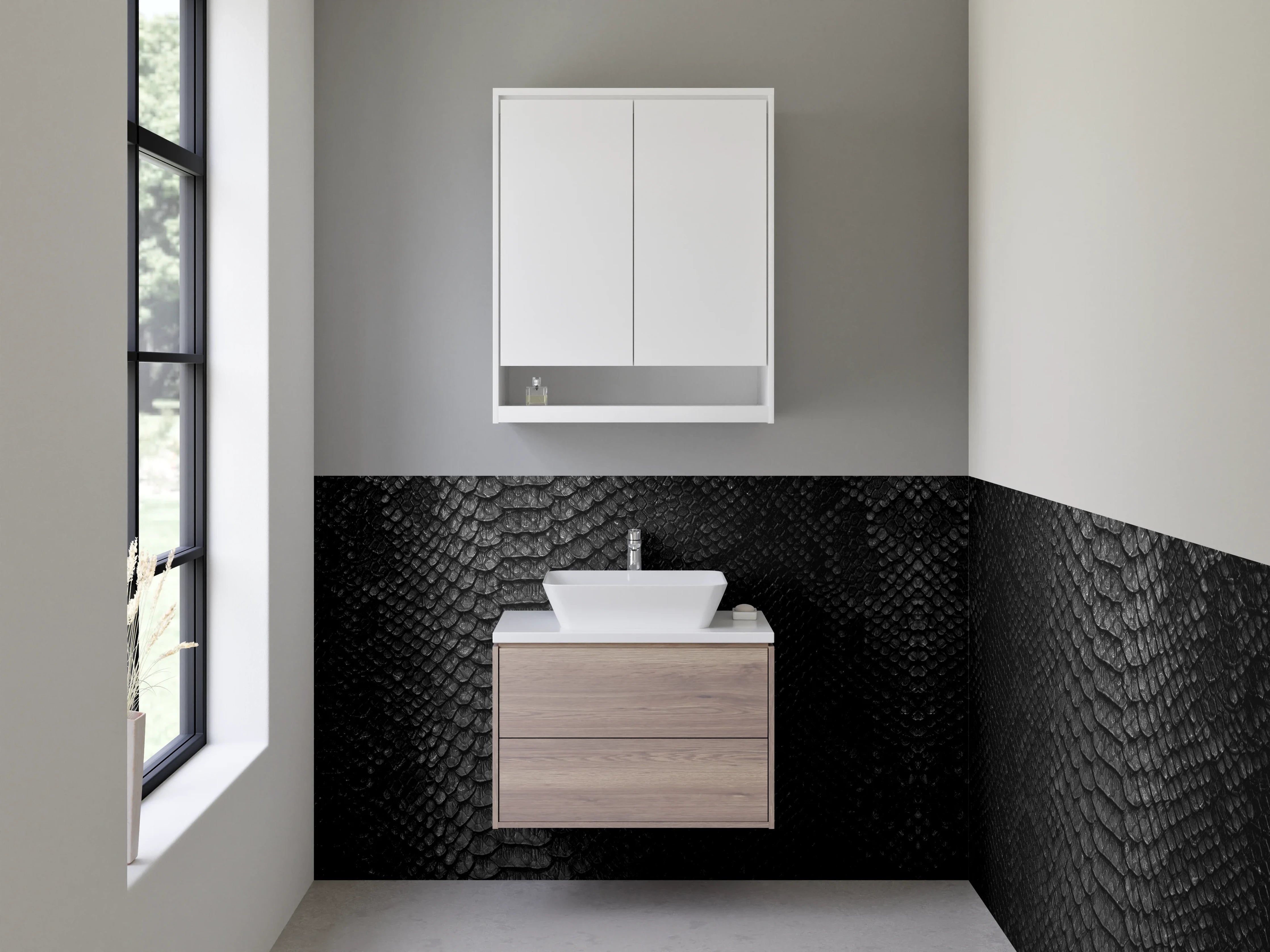 Waschbecken-Rückwand - Schwarze Schuppen Textur Eleganz