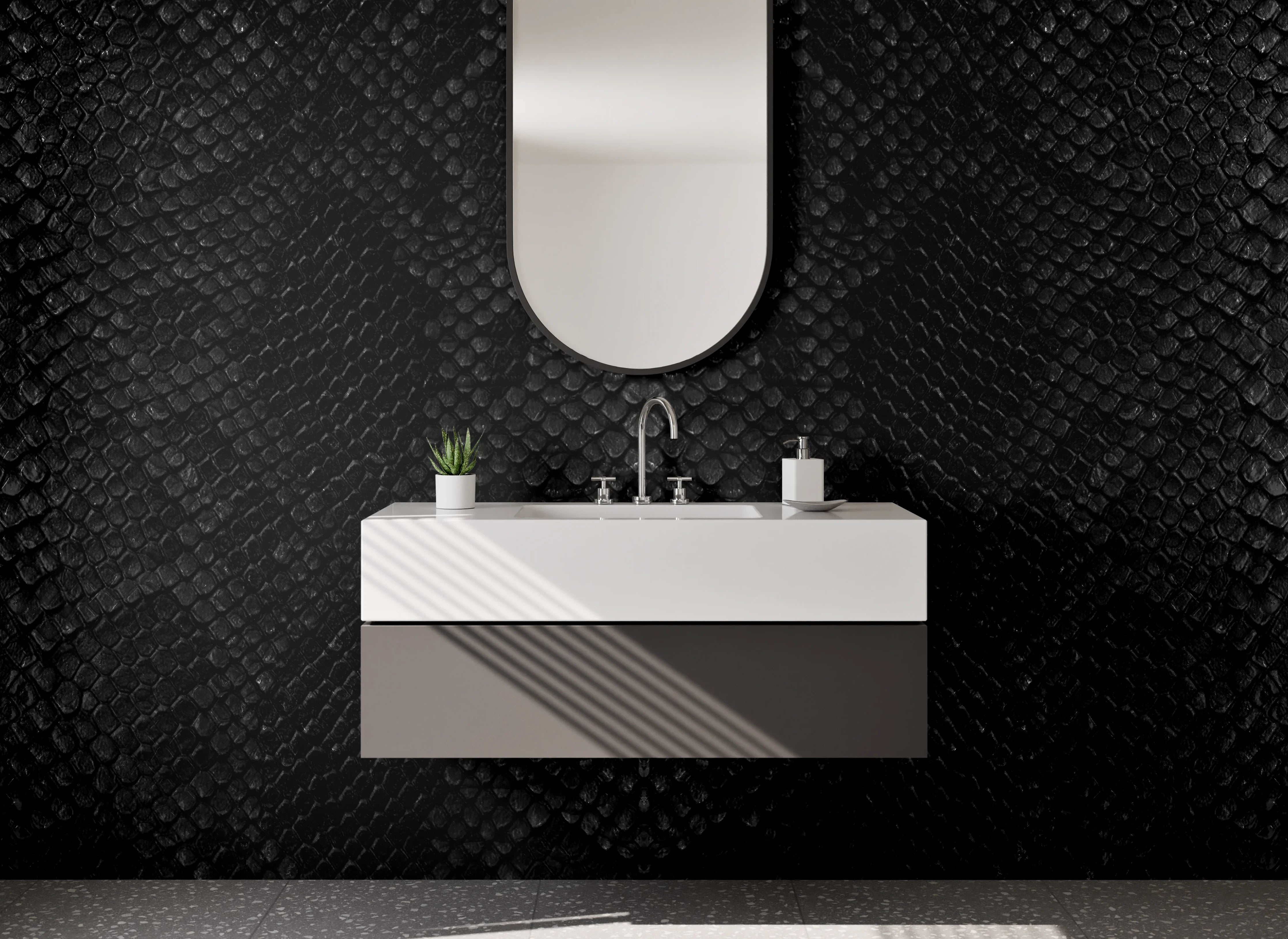 Waschbecken-Rückwand - Schwarze Schuppen Textur Eleganz