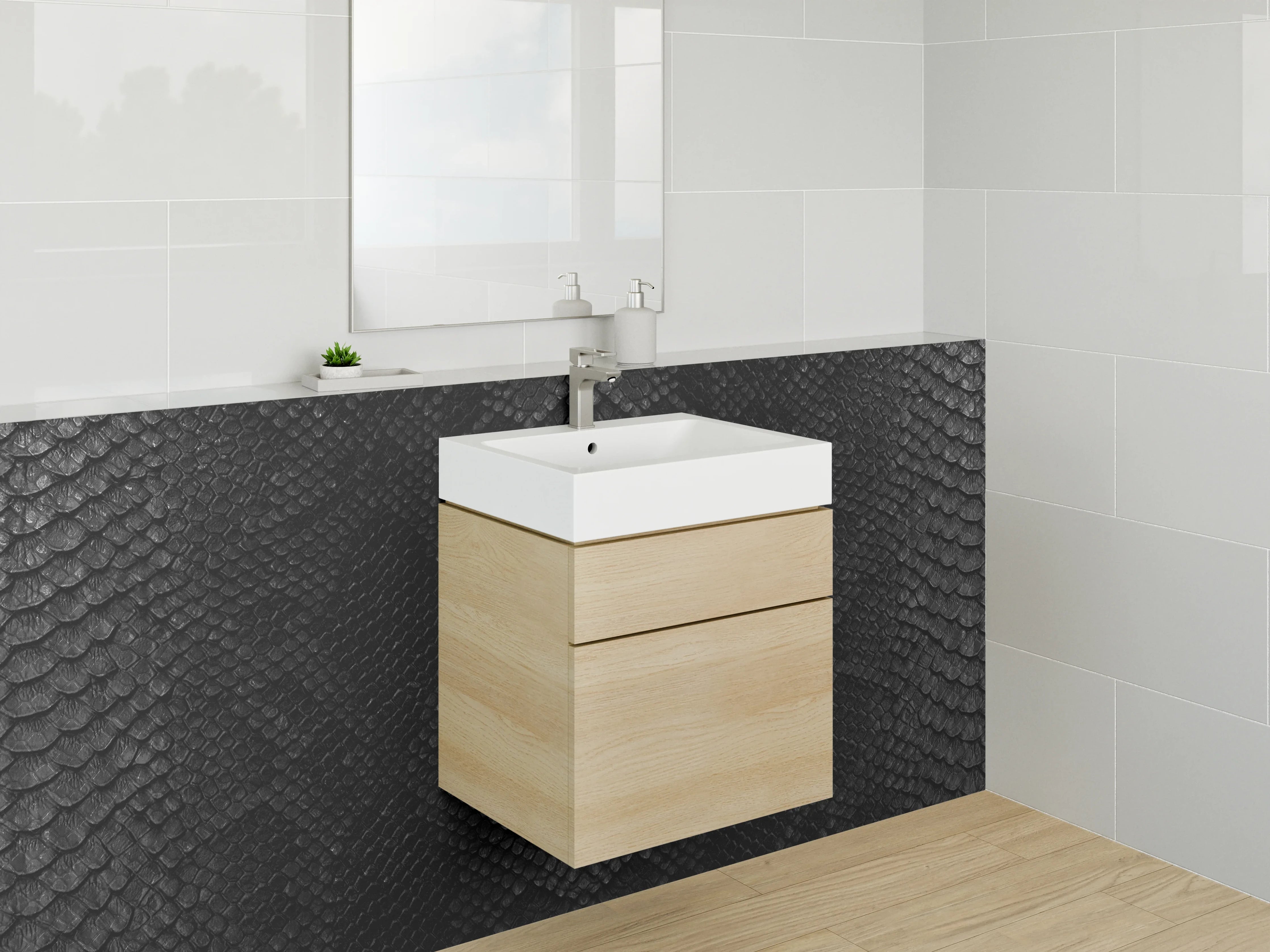 Waschbecken-Rückwand - Schwarze Schuppen Textur Eleganz