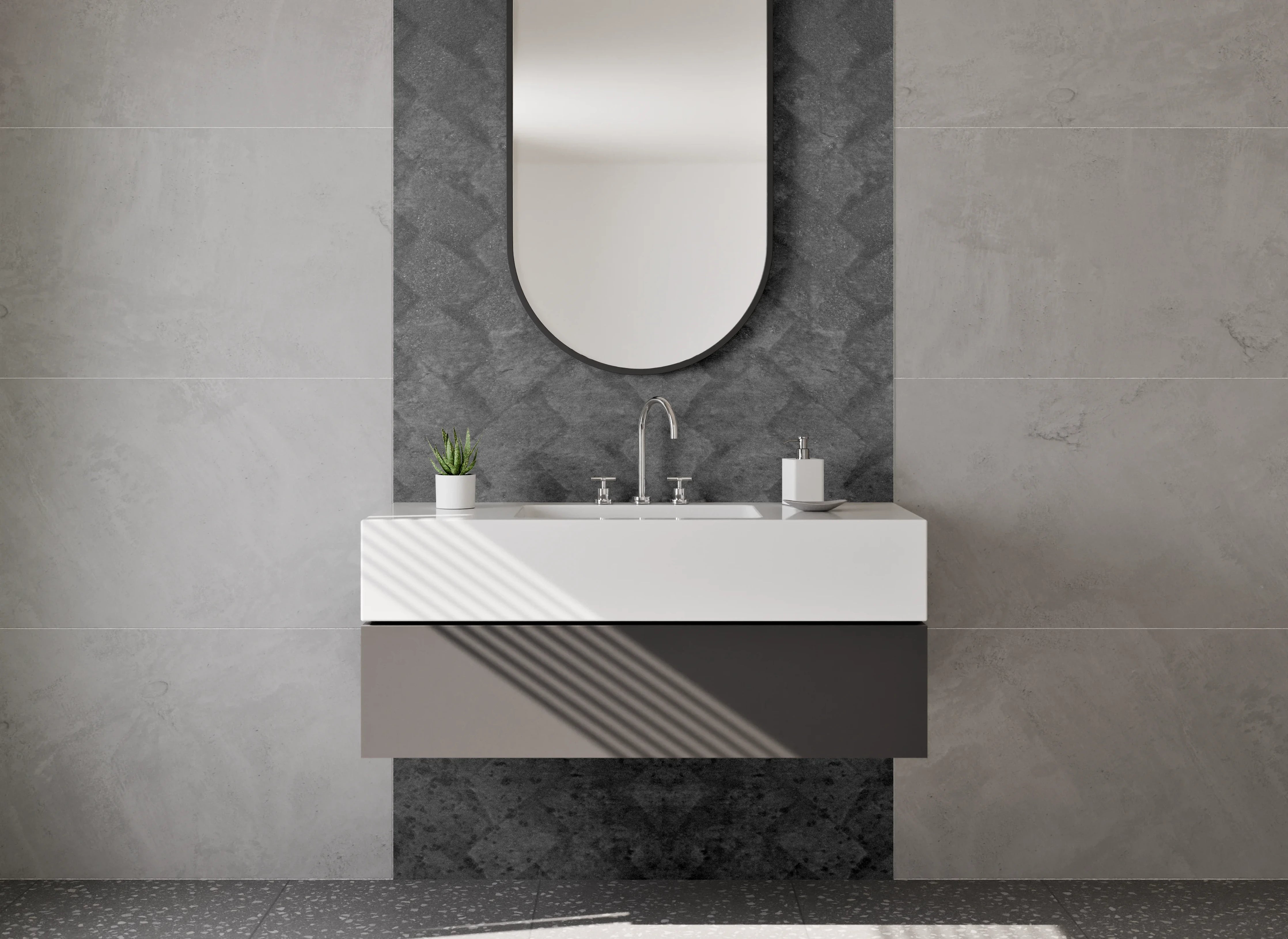 Waschbecken-Rückwand - Schwarze Schuppenstruktur Design