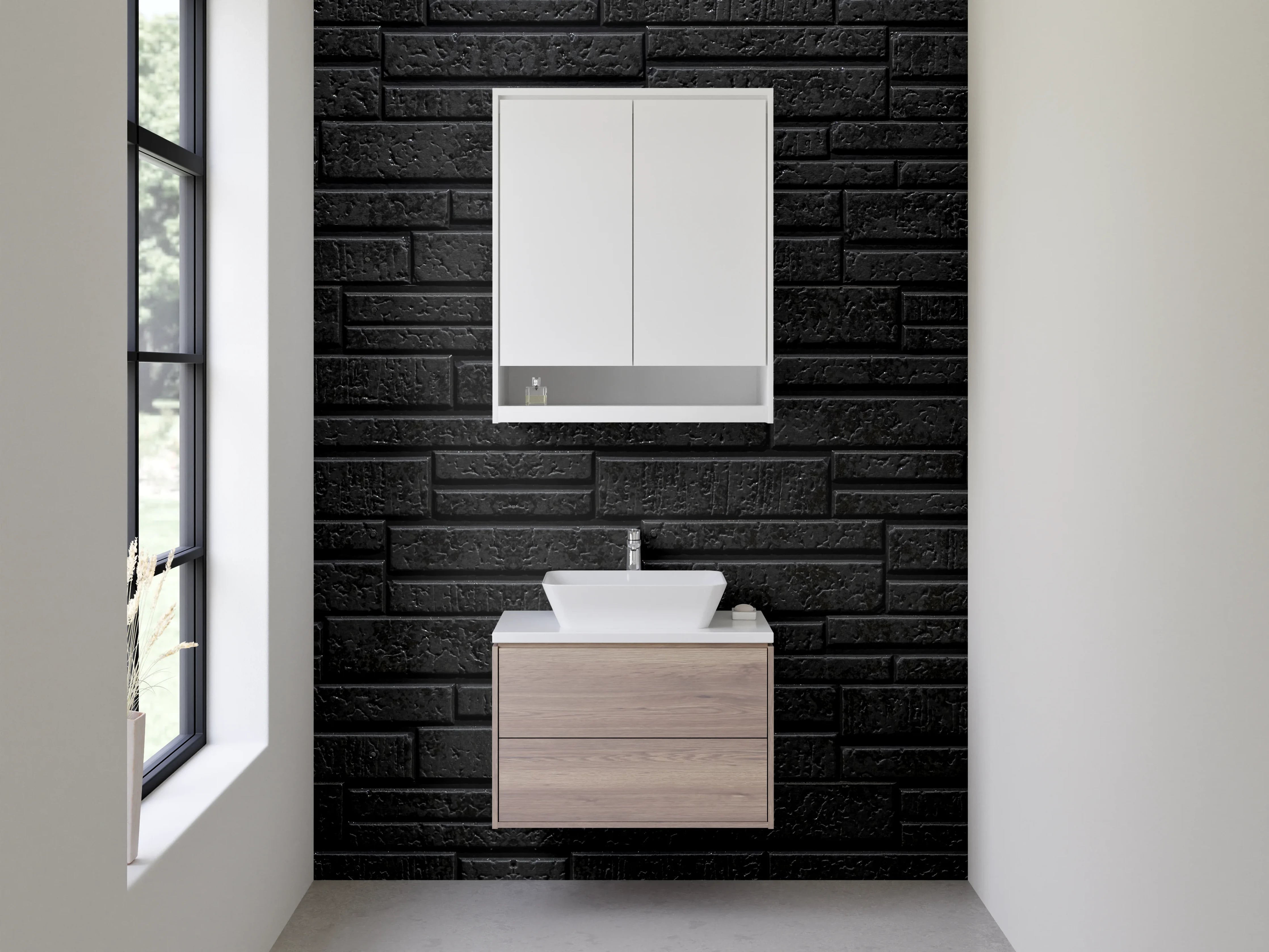 Waschbecken-Rückwand - Schwarze Stein-Optik Wandverkleidung
