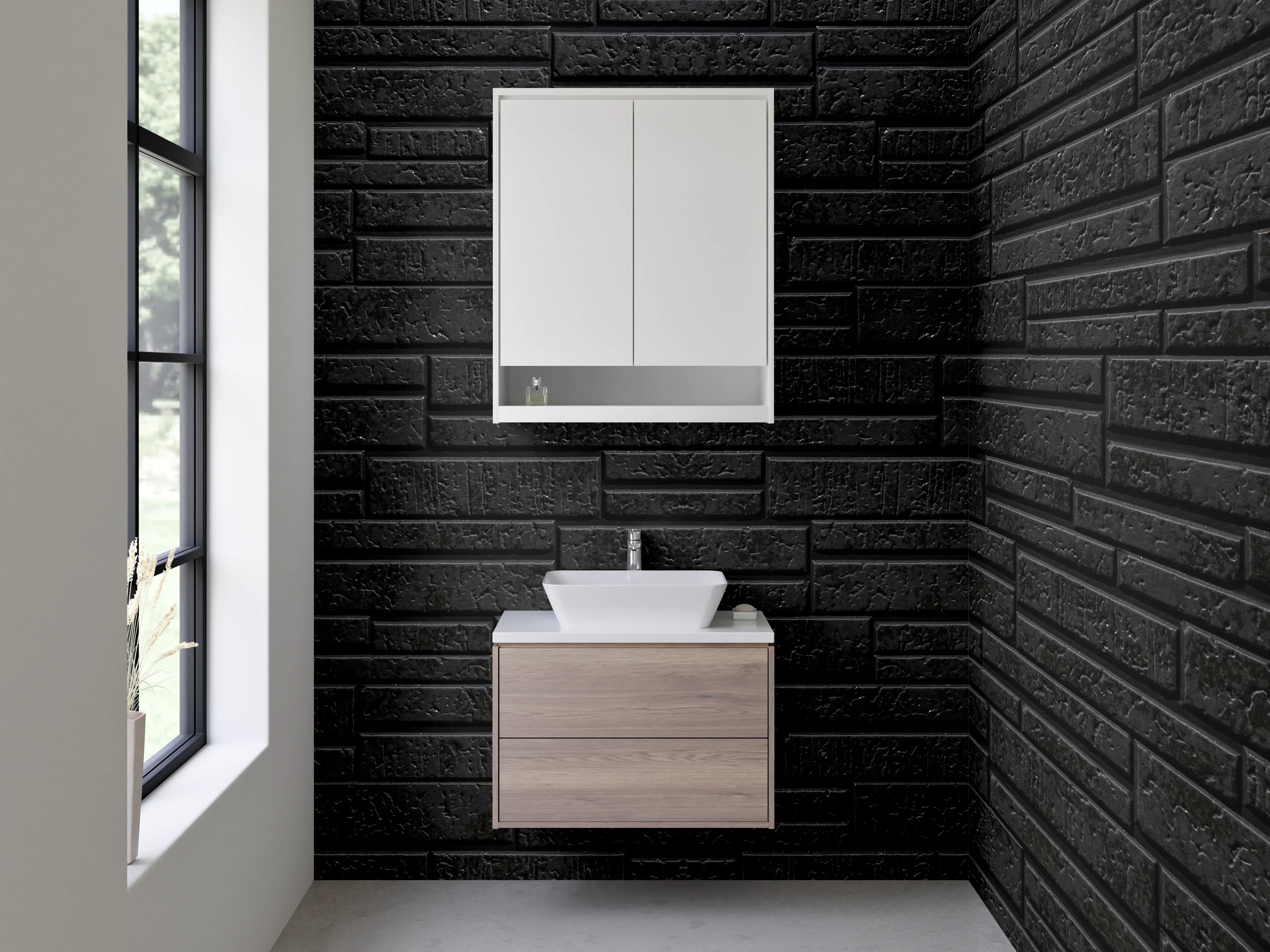 Waschbecken-Rückwand - Schwarze Stein-Optik Wandverkleidung