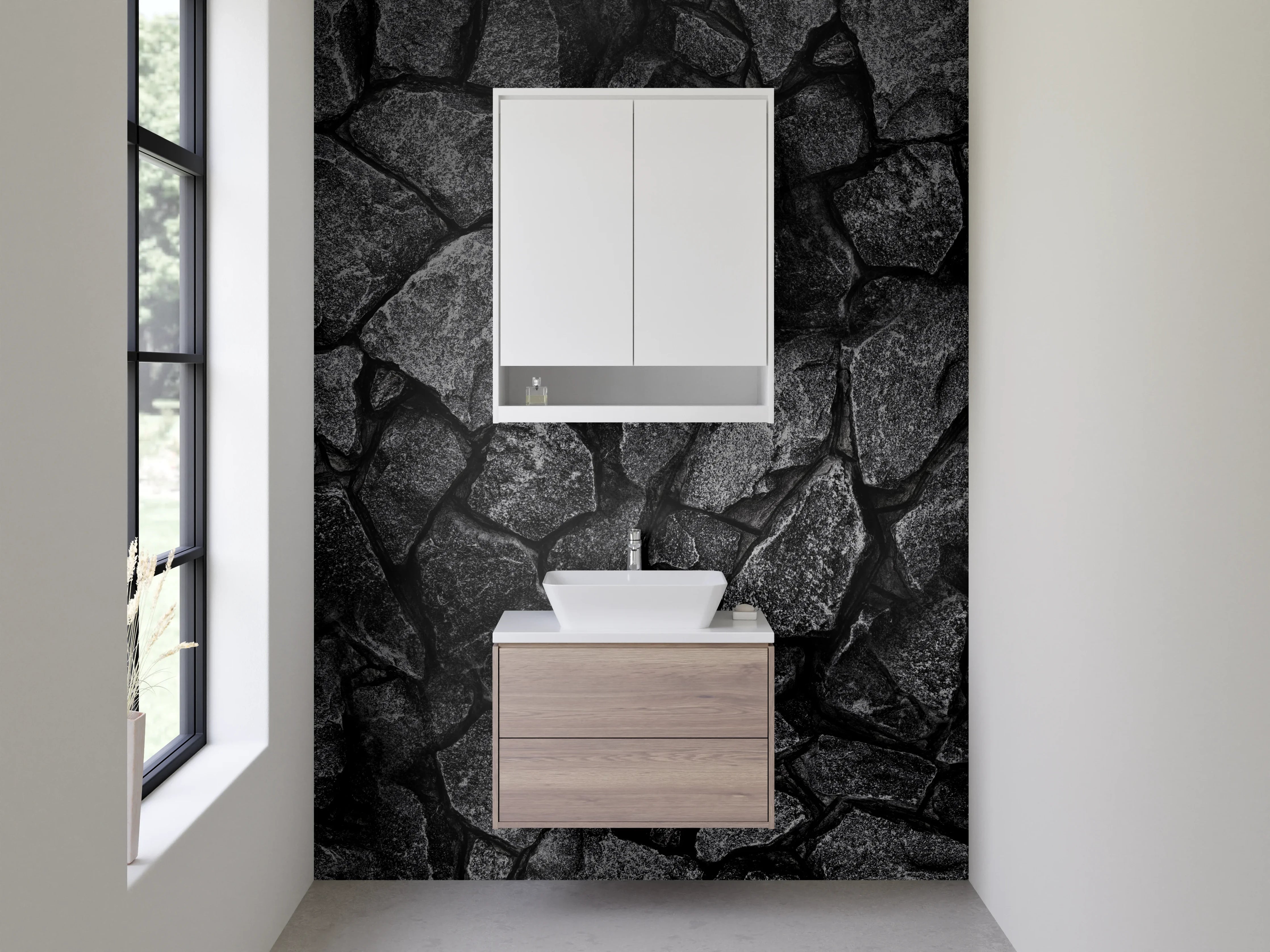 Waschbecken-Rückwand - Schwarze Stein-Textur für modernes Ambiente