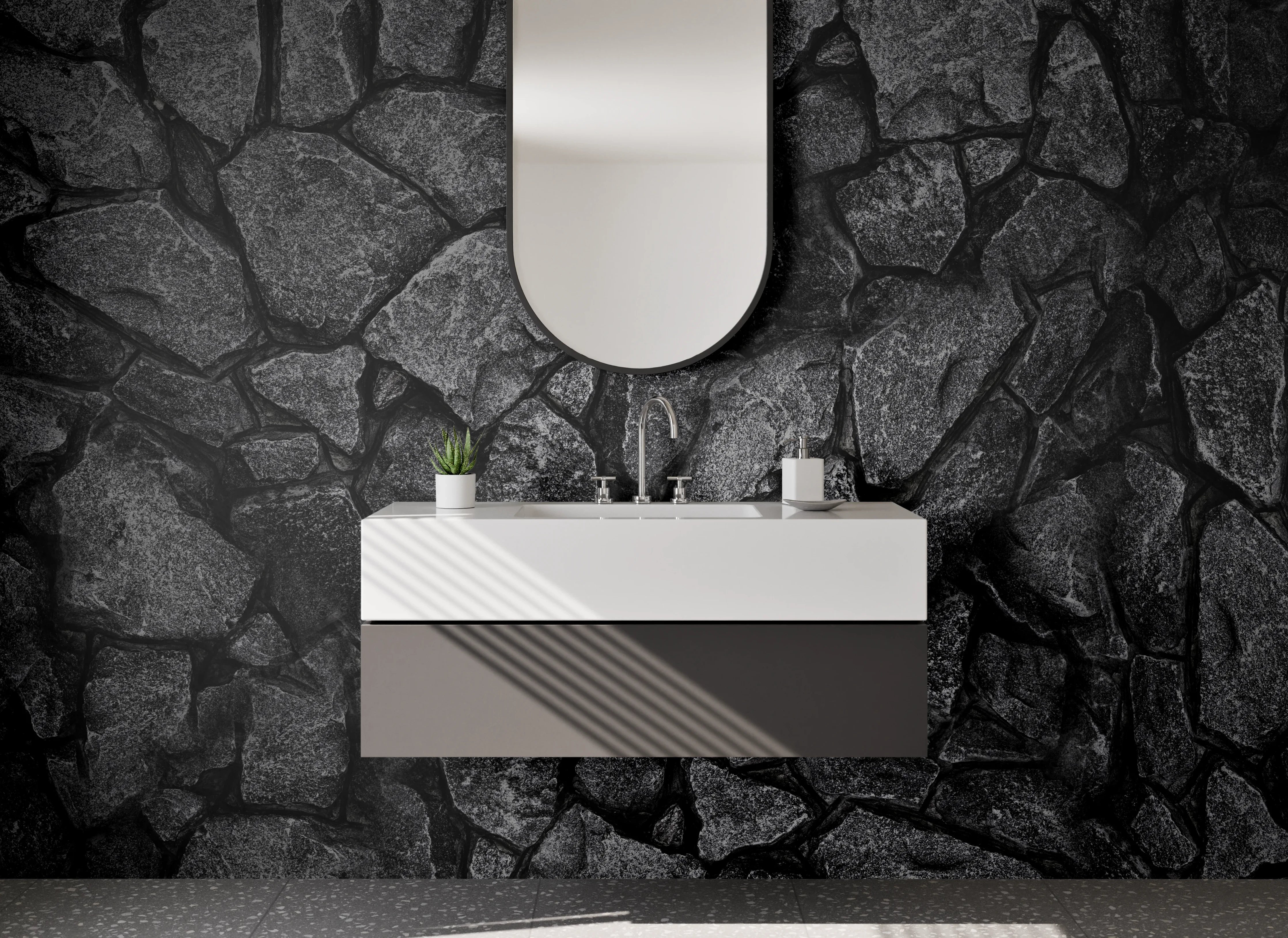 Waschbecken-Rückwand - Schwarze Stein-Textur für modernes Ambiente