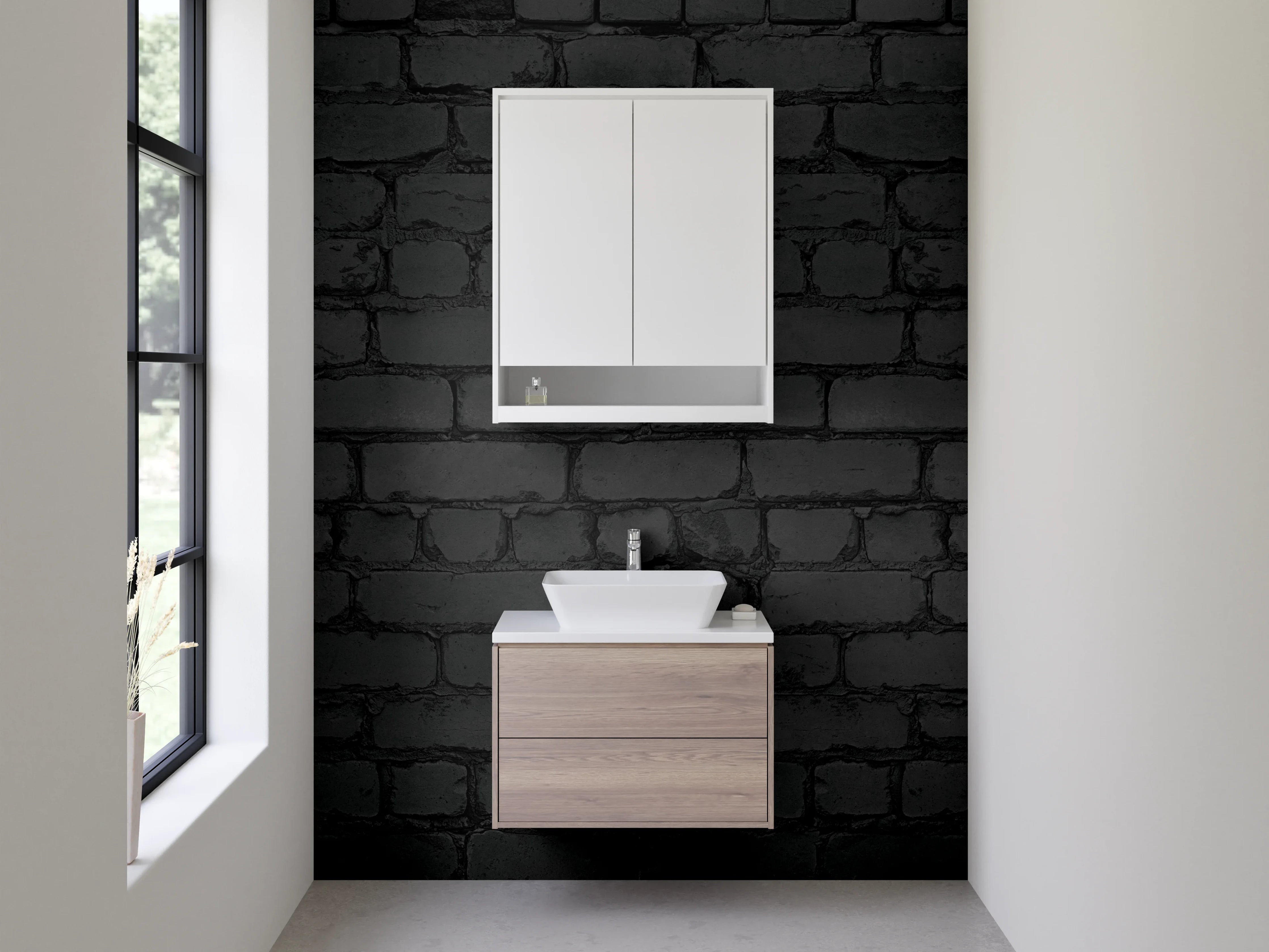 Waschbecken-Rückwand - Schwarze Ziegelstein Wandoptik