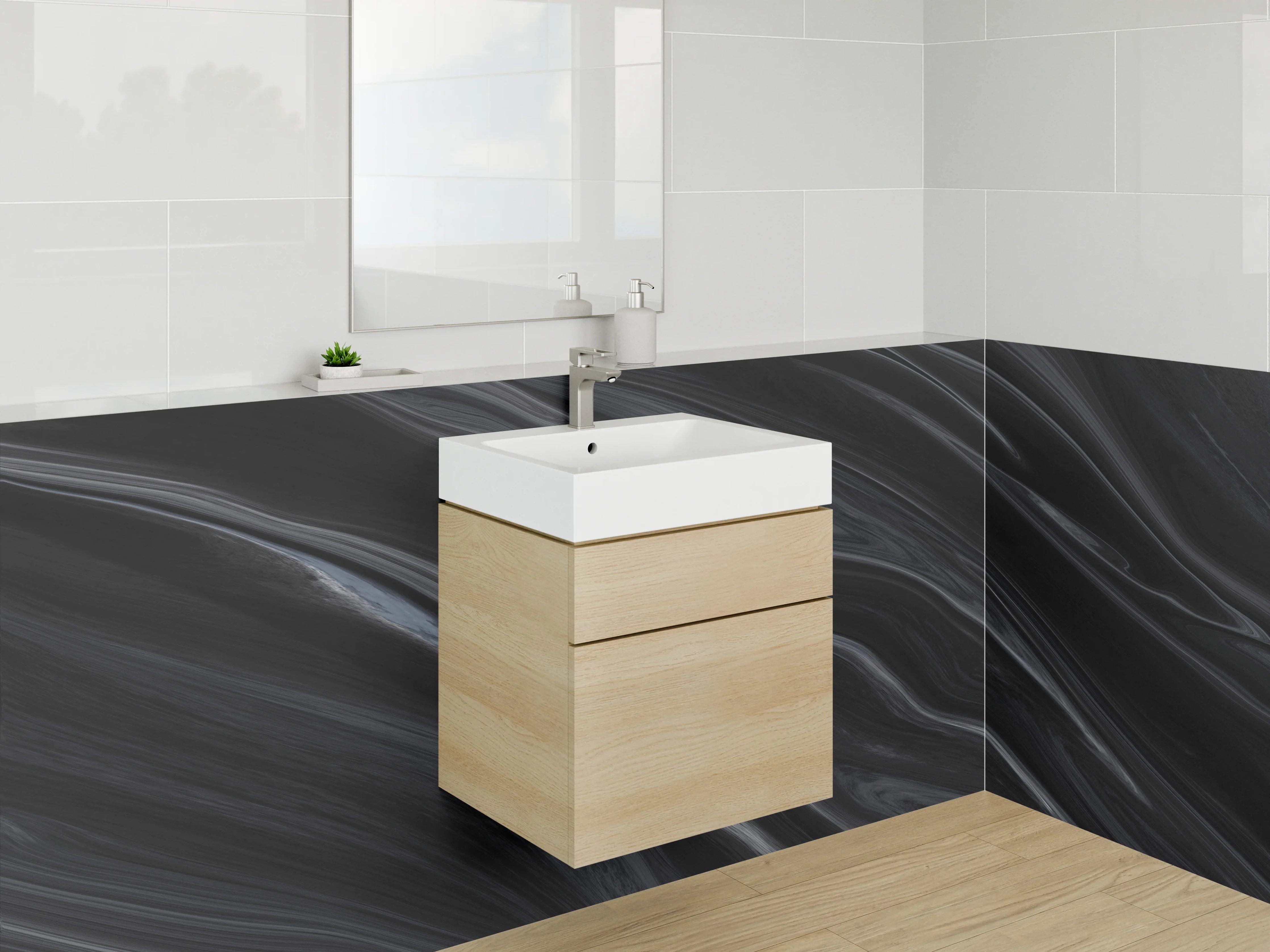 Waschbecken-Rückwand - Schwarzer Marmor Look abstrakt
