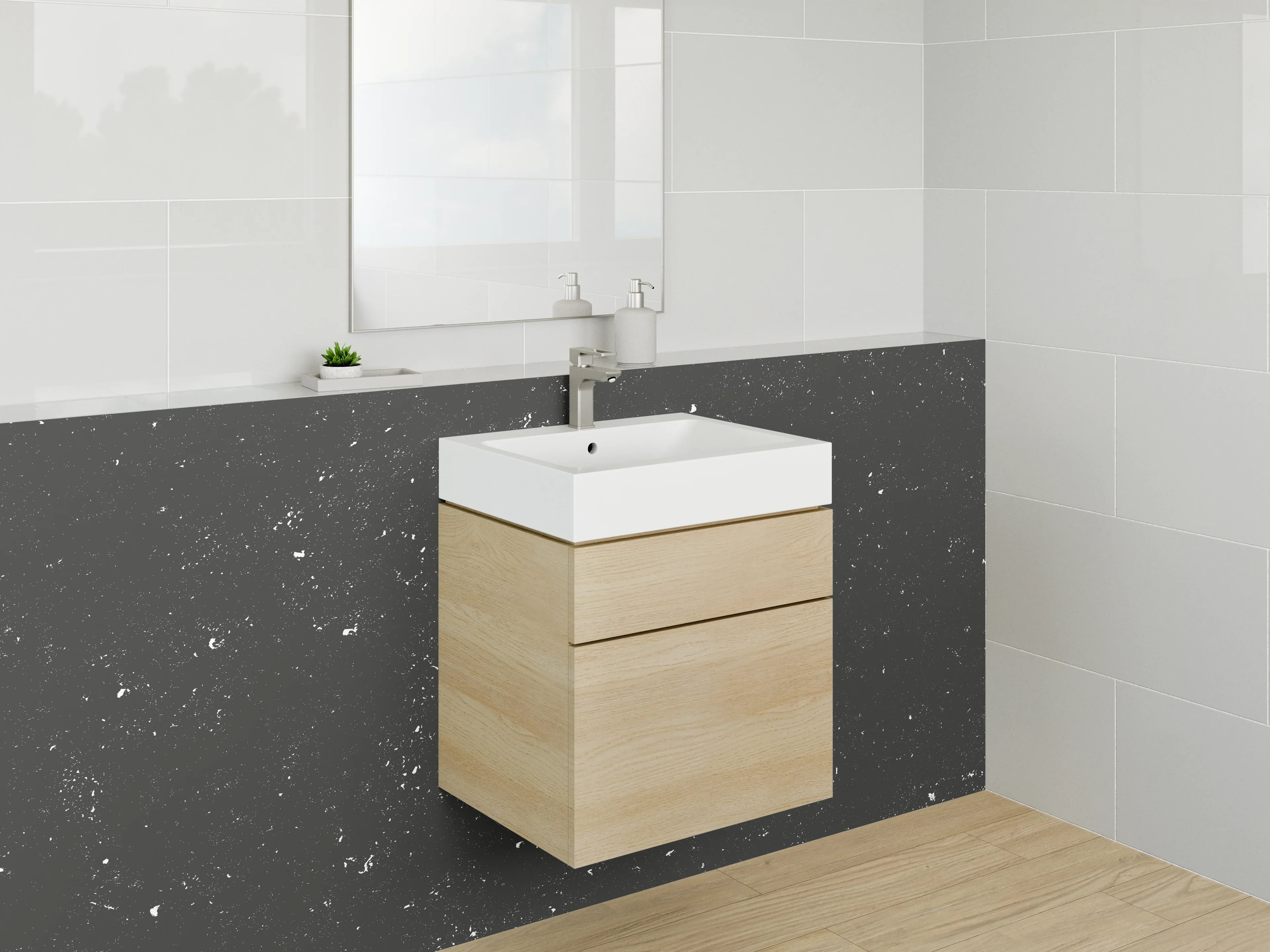 Waschbecken-Rückwand - Schwarzer Marmor mit weißen Äderungen