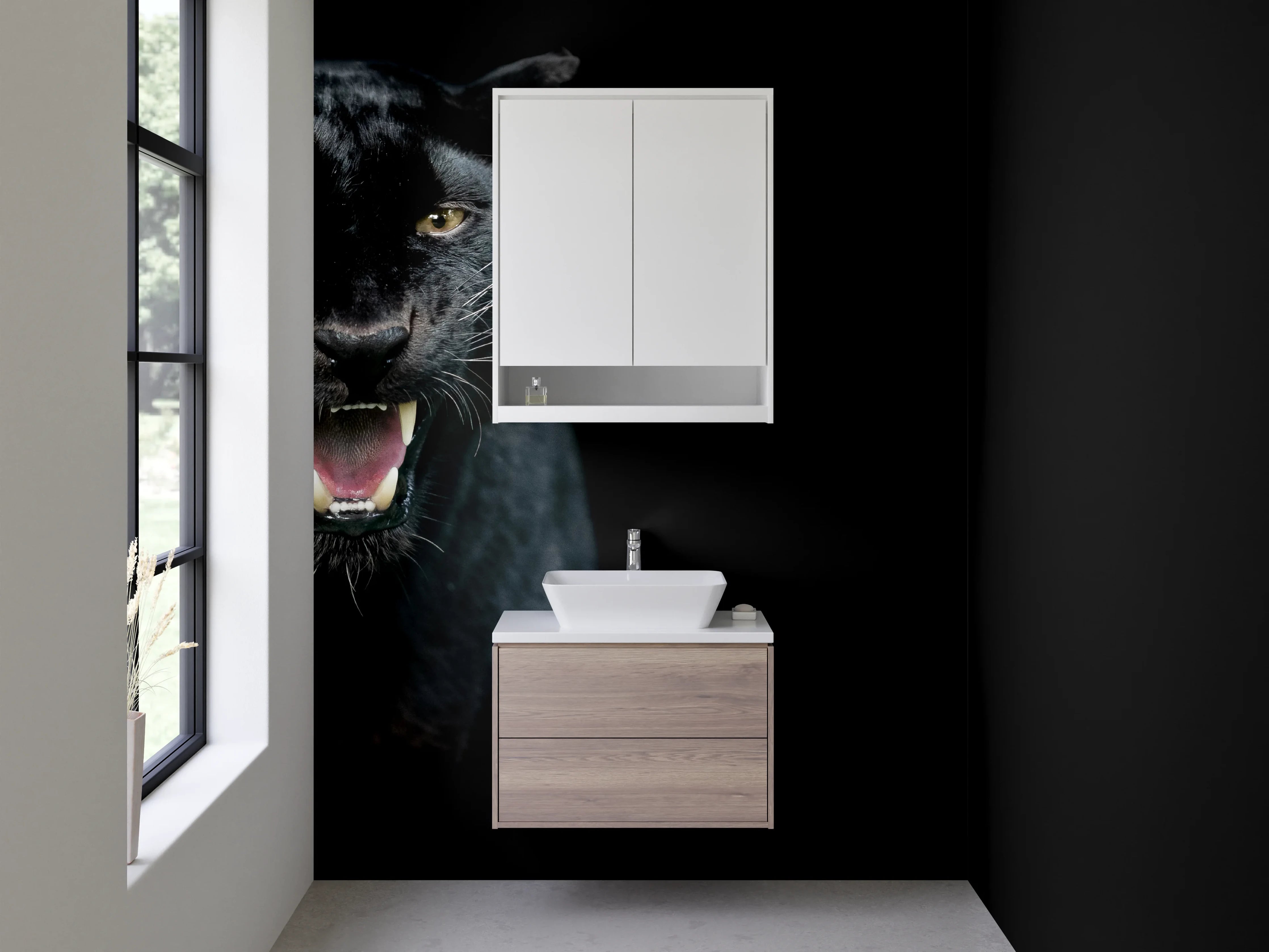 Waschbecken-Rückwand - Schwarzer Panther – Elegante Tierfotografie