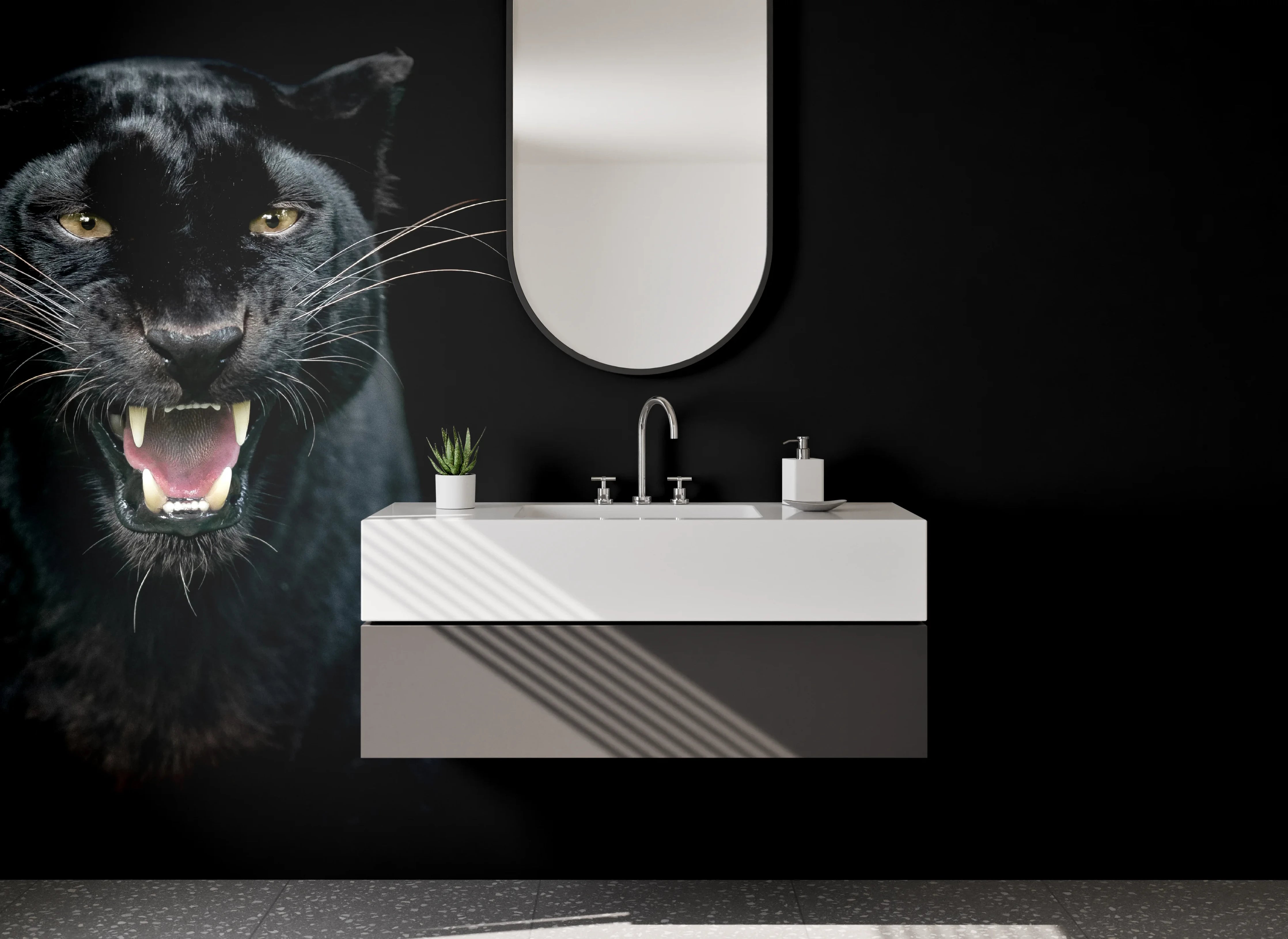 Waschbecken-Rückwand - Schwarzer Panther – Elegante Tierfotografie