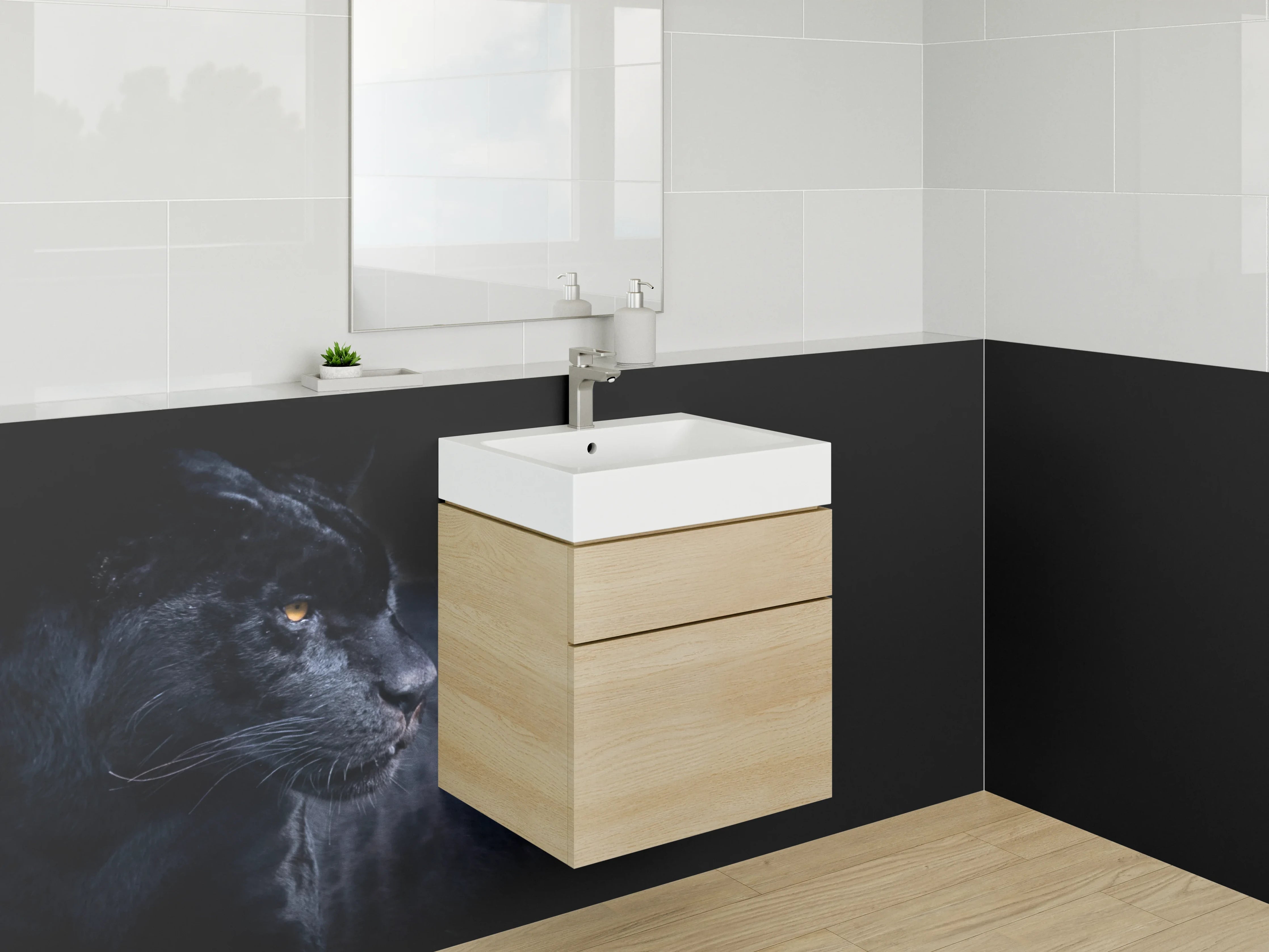 Waschbecken-Rückwand - Schwarzer Panther auf dunklem Hintergrund
