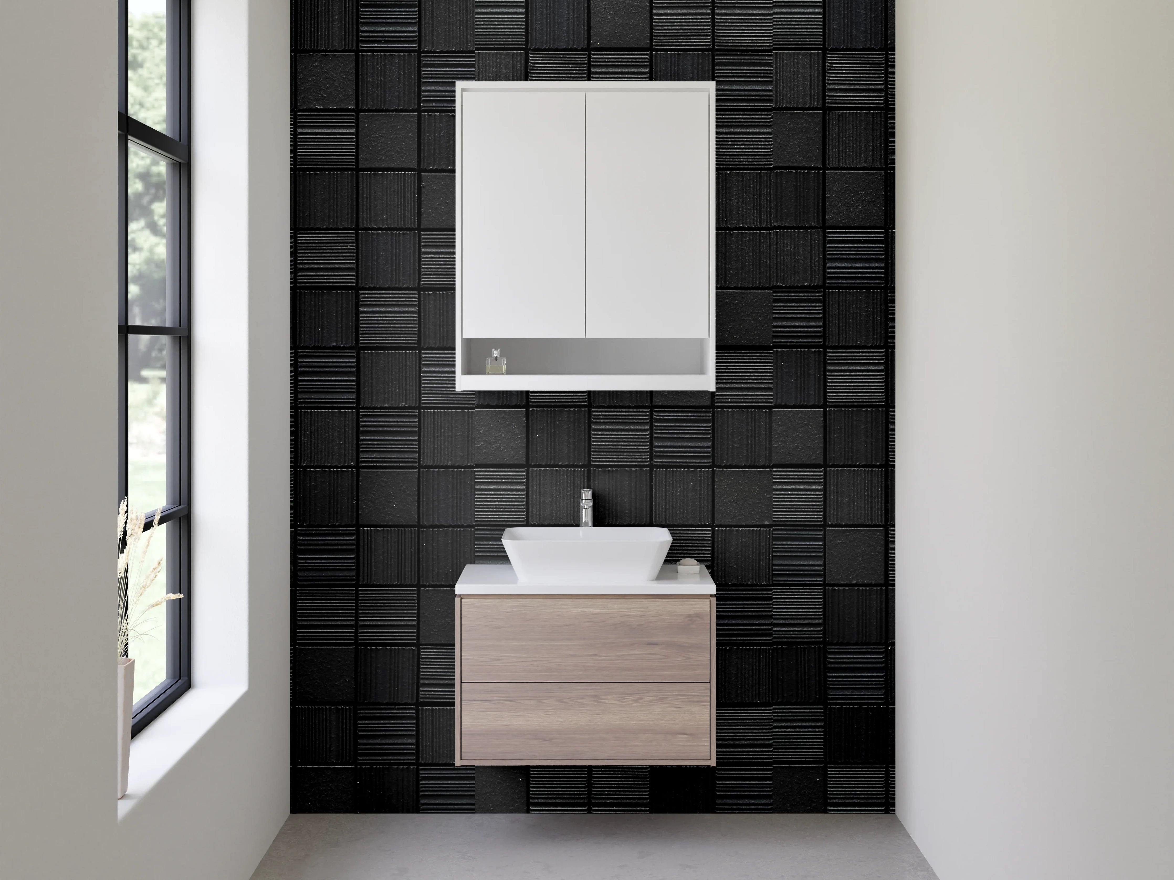 Waschbecken-Rückwand - Schwarzes Flecht-Mosaik Design