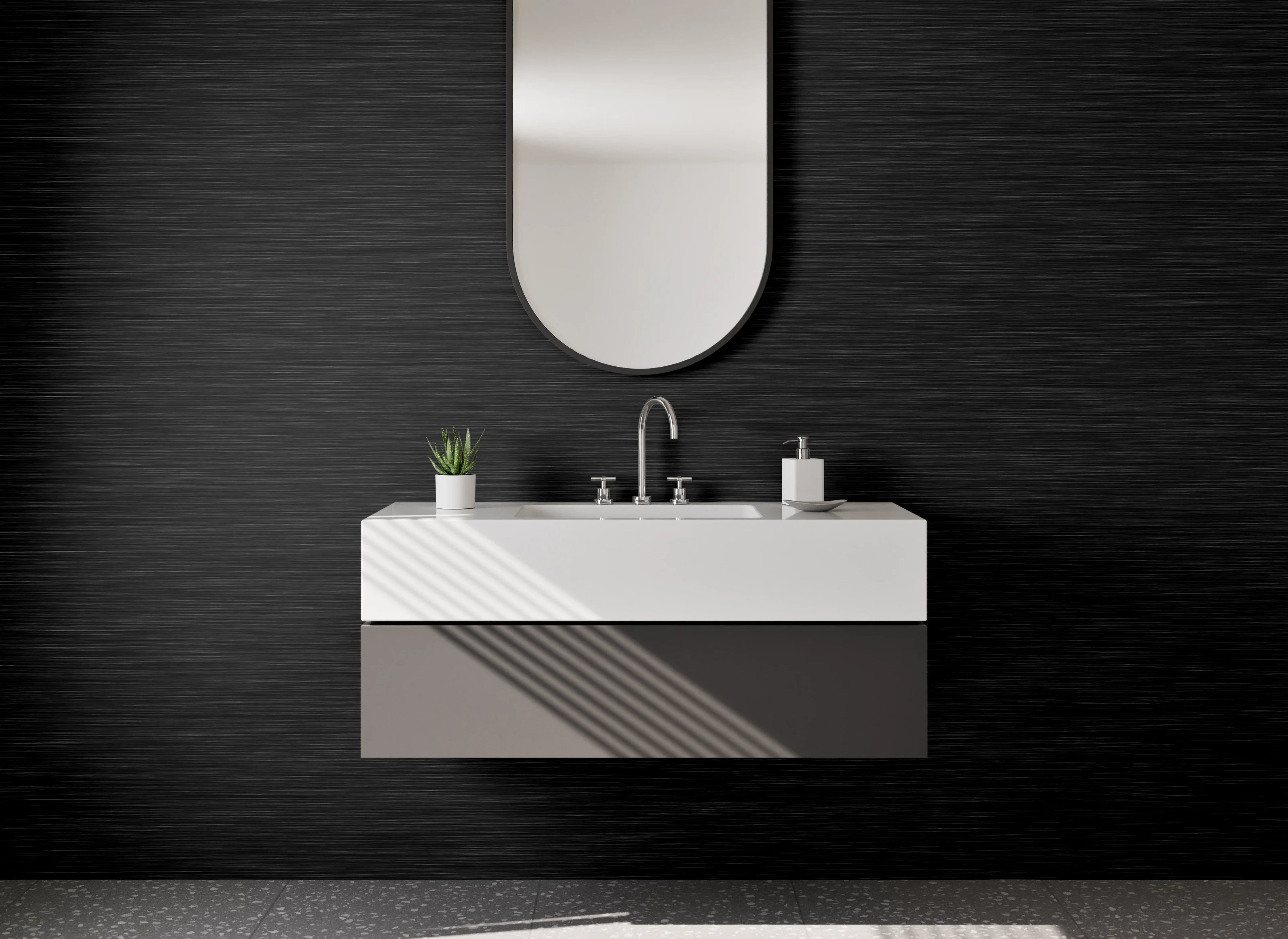 Waschbecken-Rückwand - Schwarzes Metall gebürstet modern
