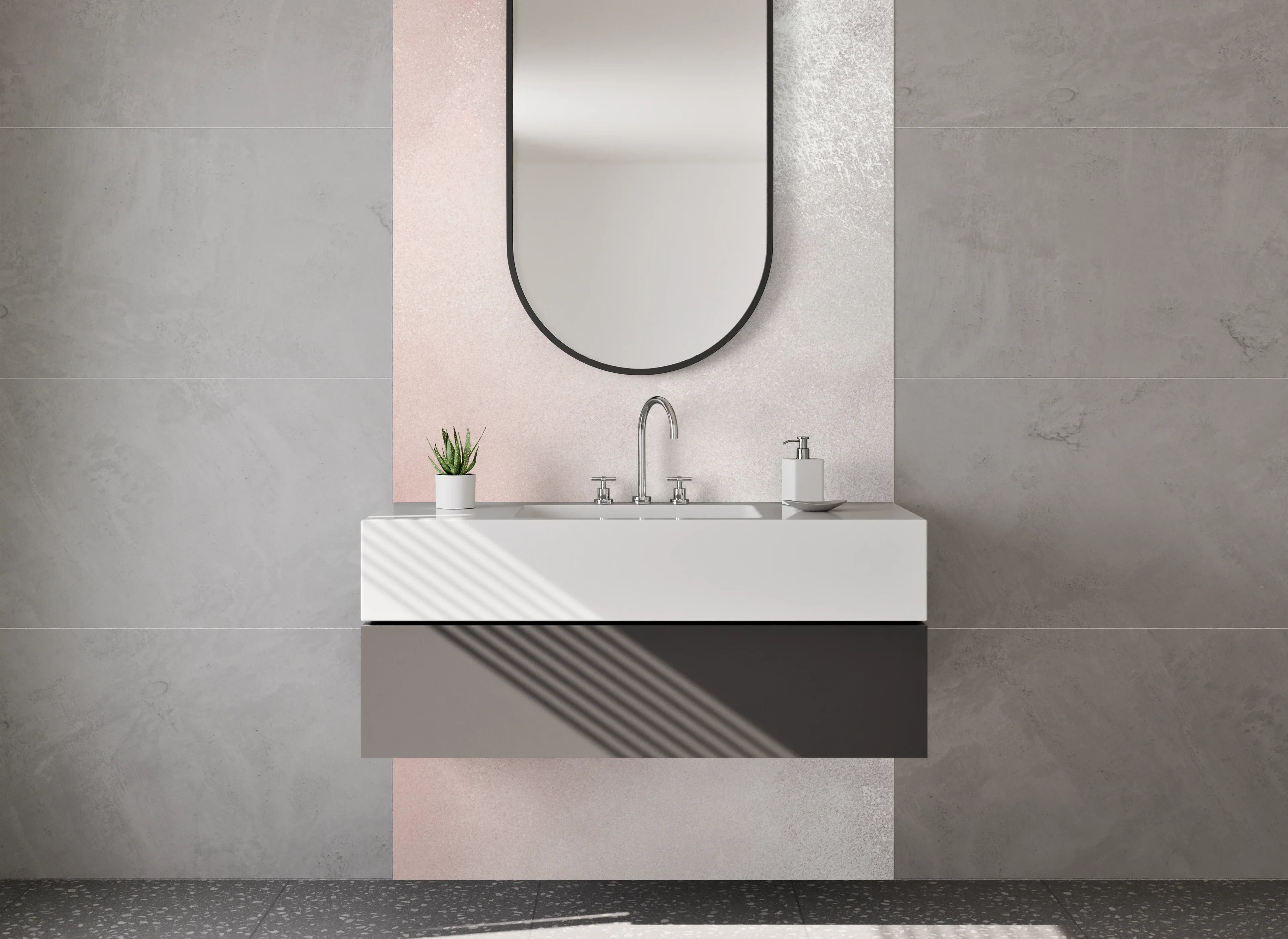 Waschbecken-Rückwand - Silber & Aschgrau Marmor-Optik