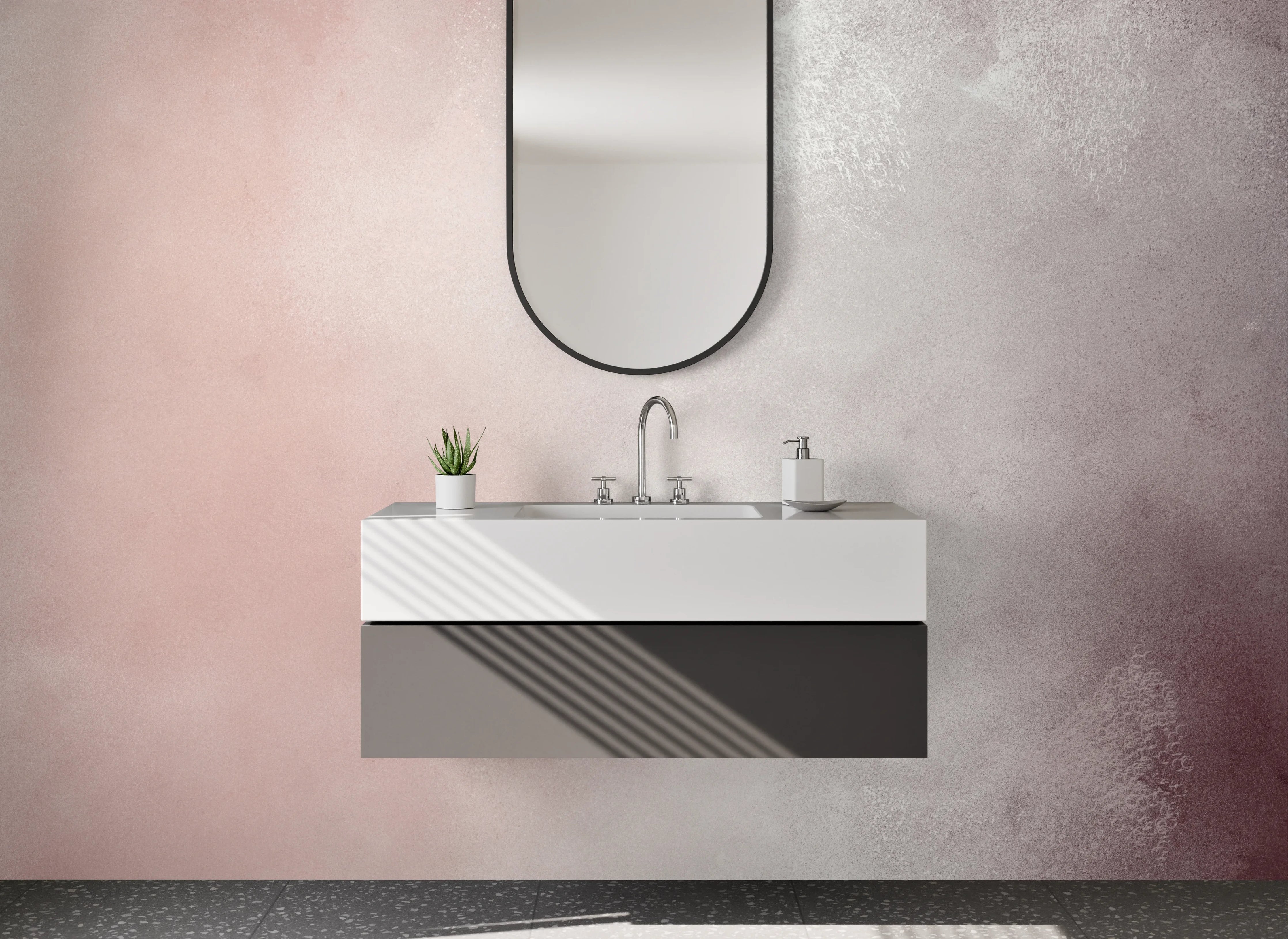 Waschbecken-Rückwand - Silber & Aschgrau Marmor-Optik