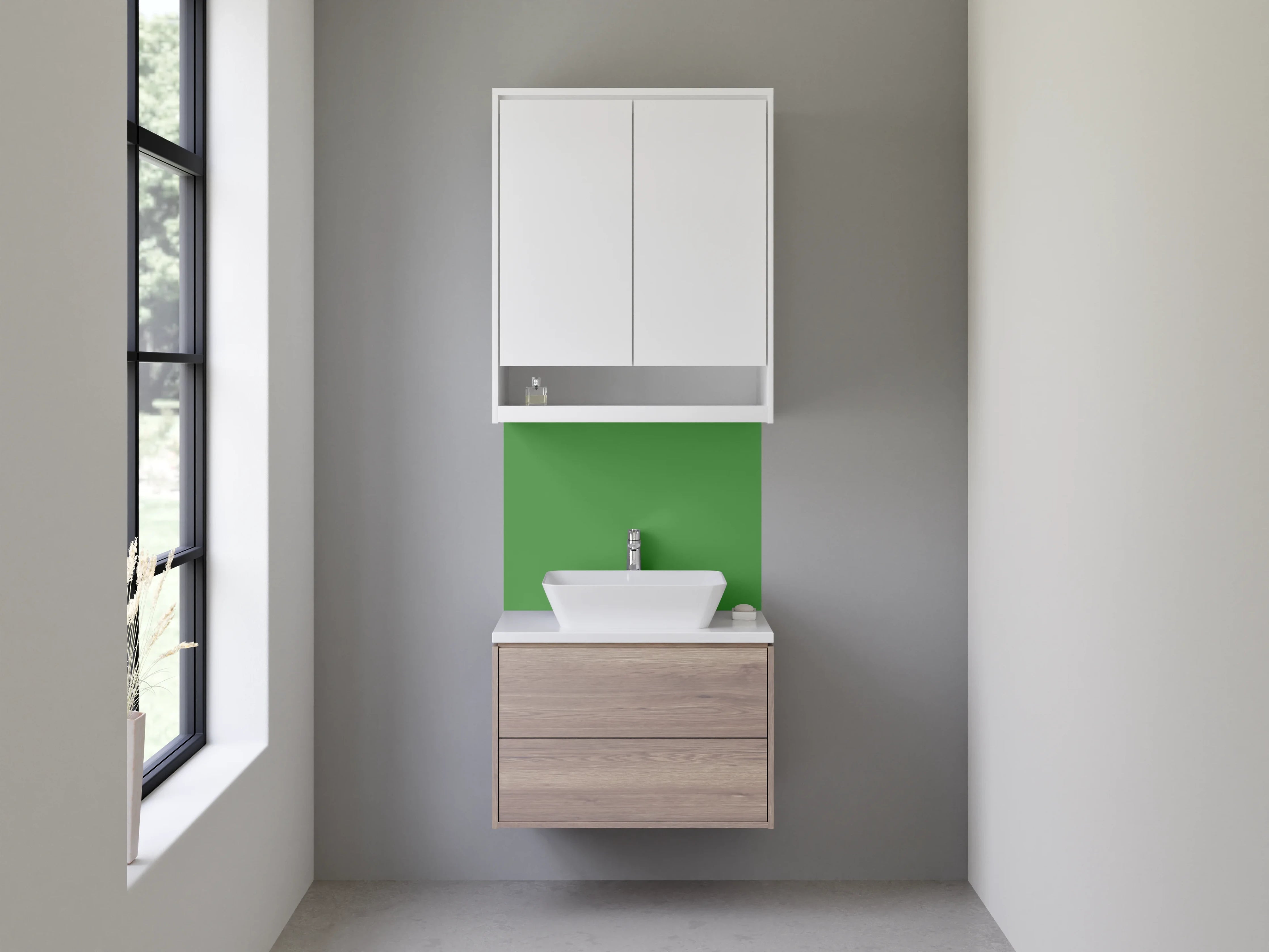 Waschbecken-Rückwand - Silbergrau auf Schneeweiß