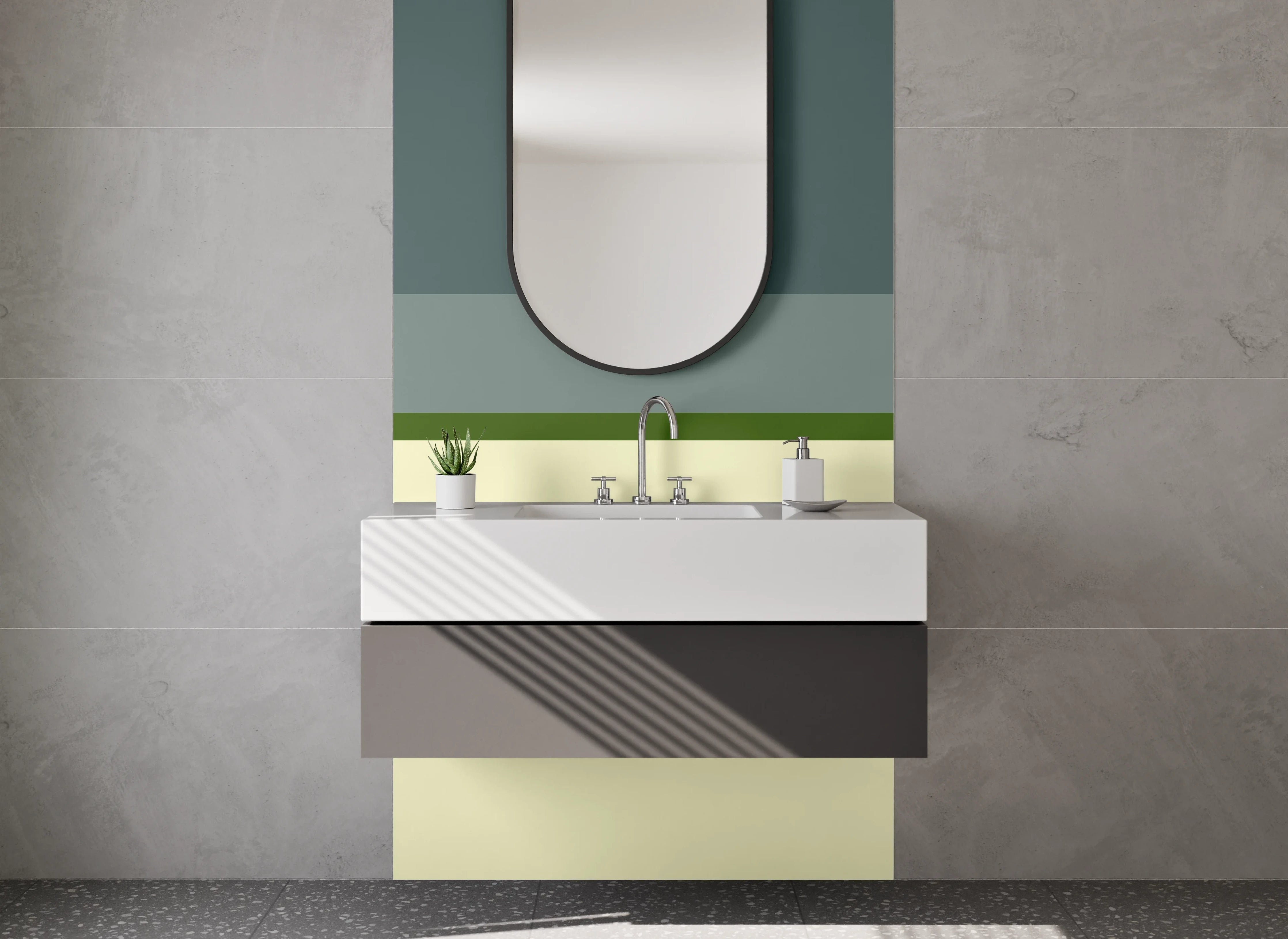 Waschbecken-Rückwand - Silbergrau im Abendlicht