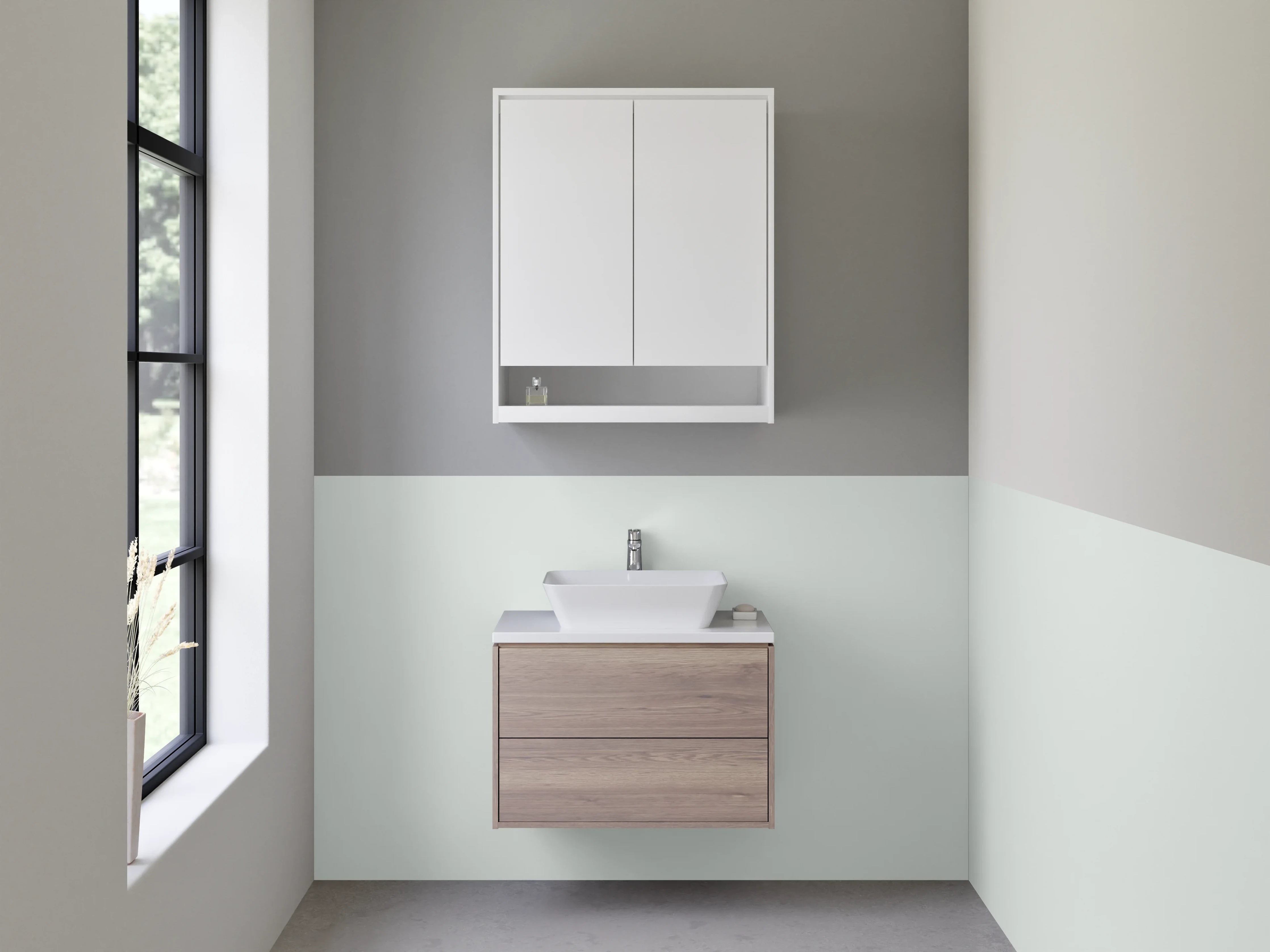 Waschbecken-Rückwand - Silbergraue Nebelweiße Eleganz