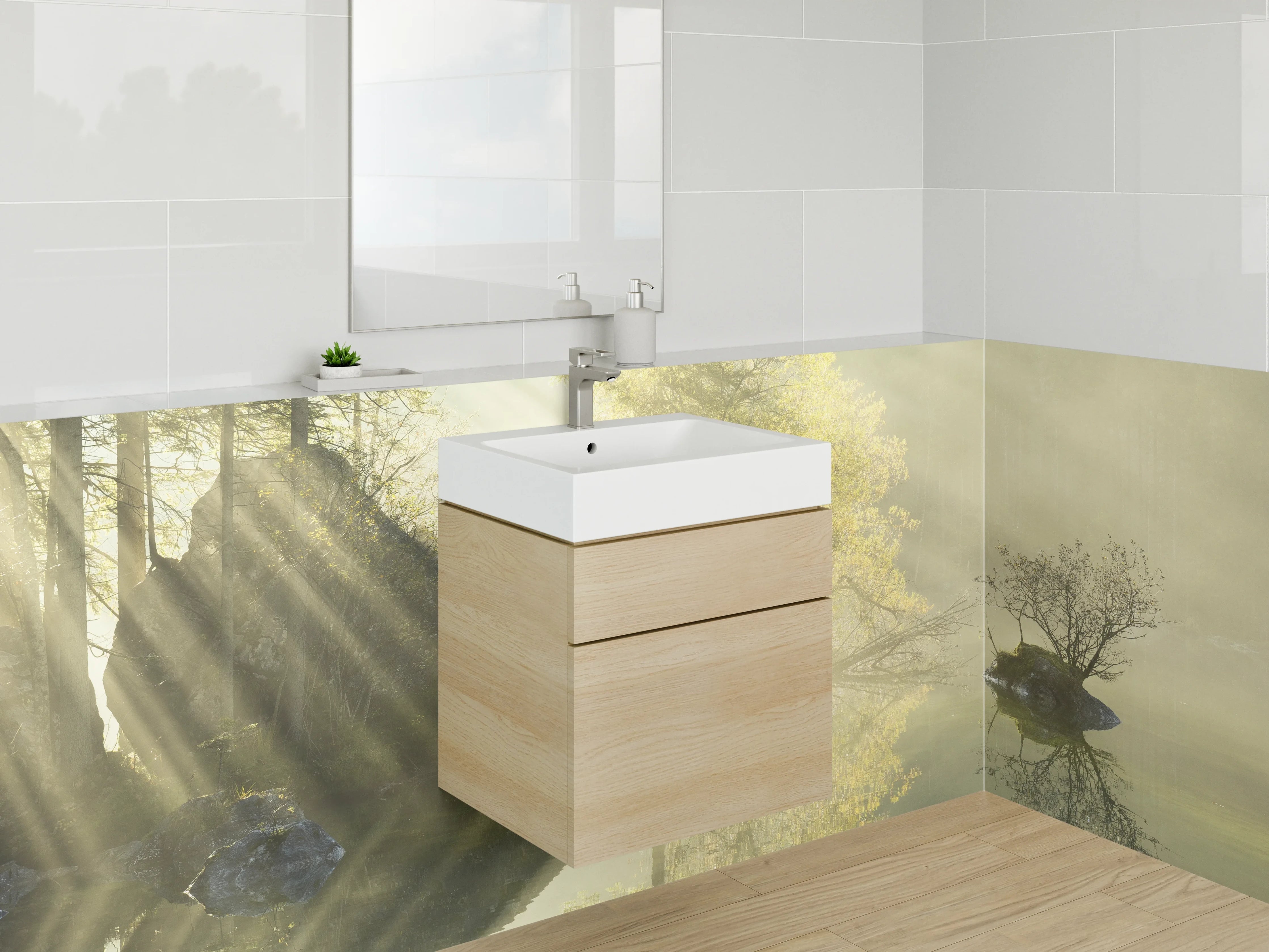 Waschbecken-Rückwand - Silberne Eislandschaft