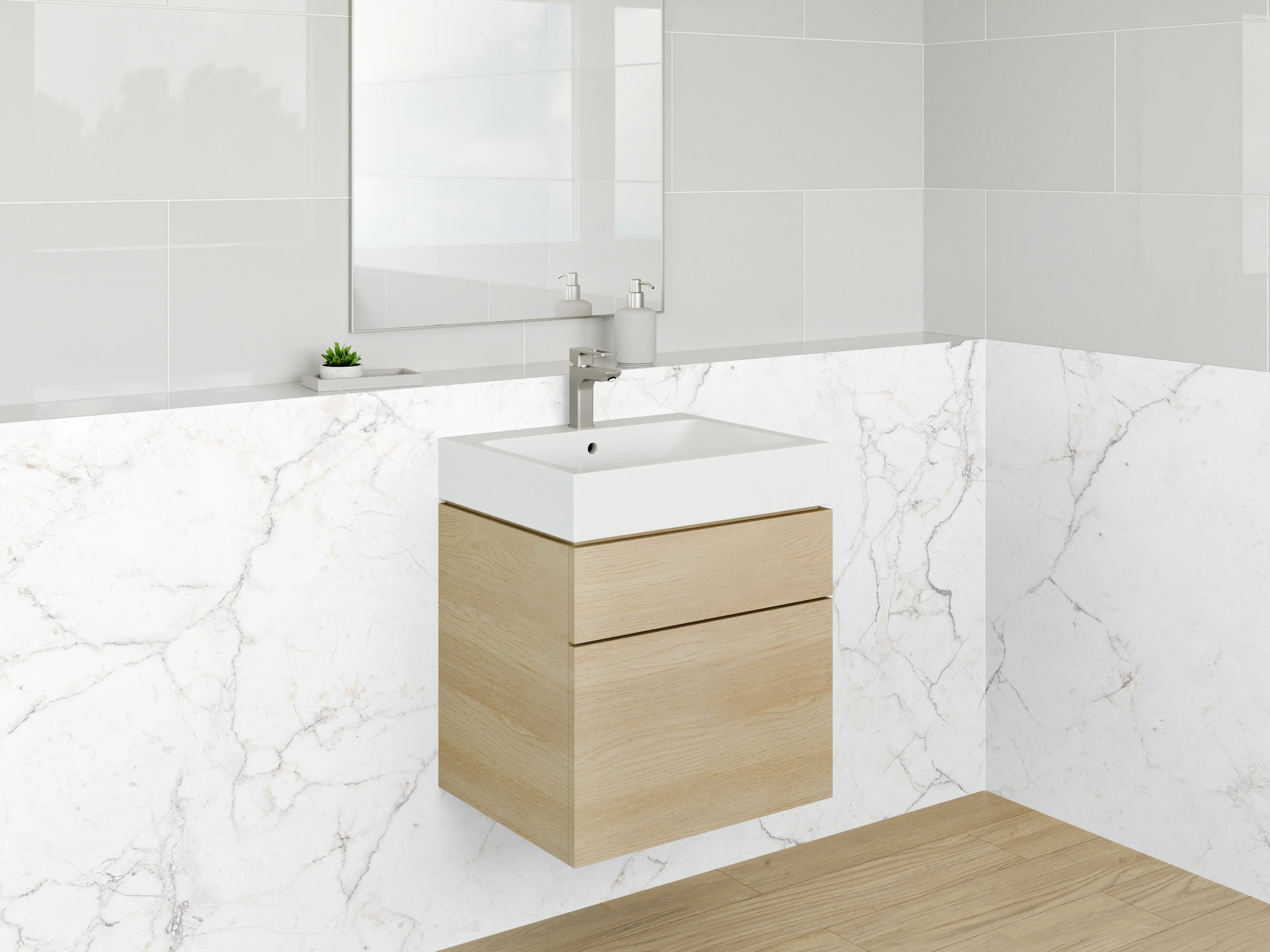 Waschbecken-Rückwand - Silberne Marmoradern in Elfenbein