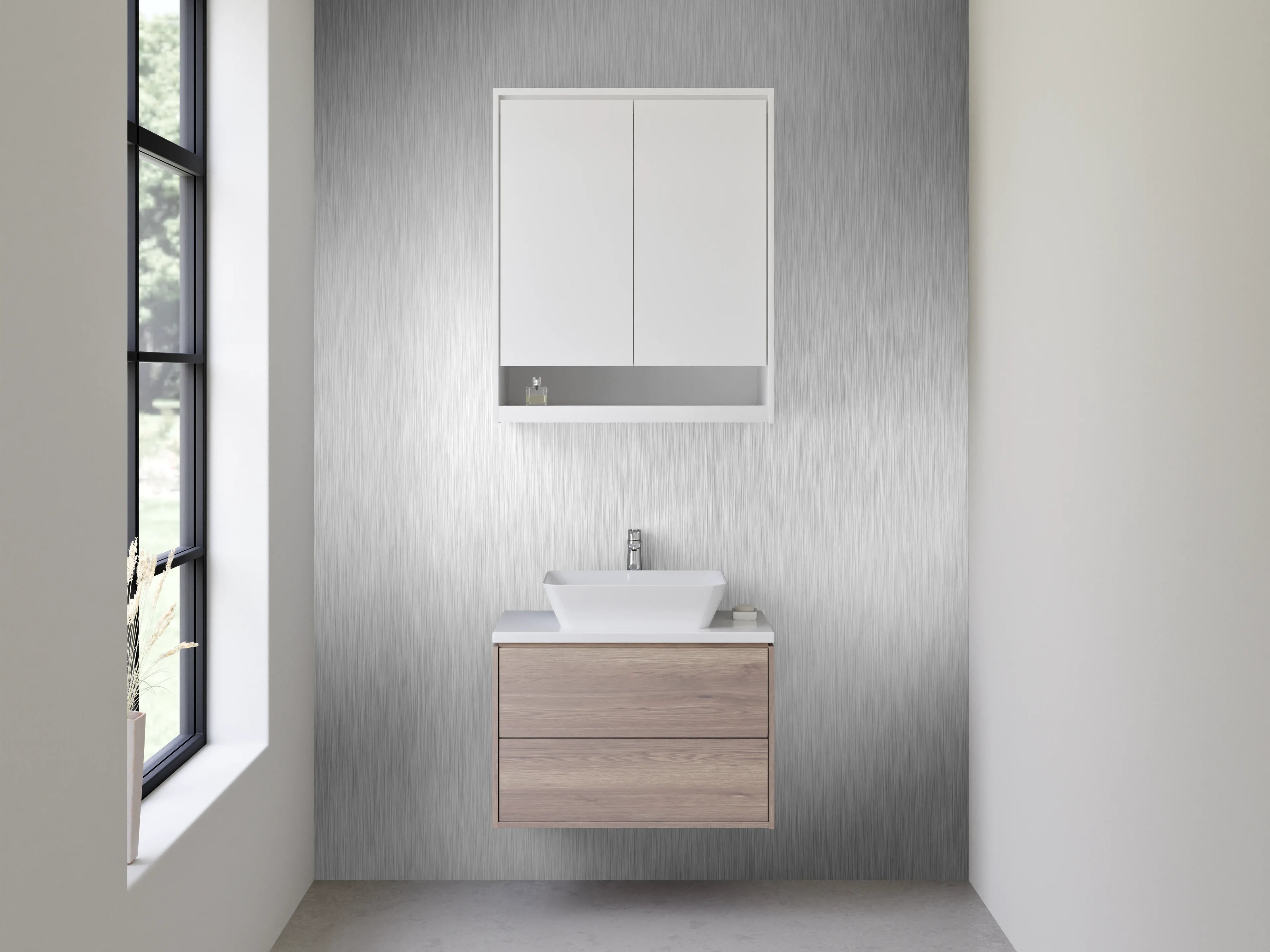 Waschbecken-Rückwand - Silberne Metallic-Oberfläche modern