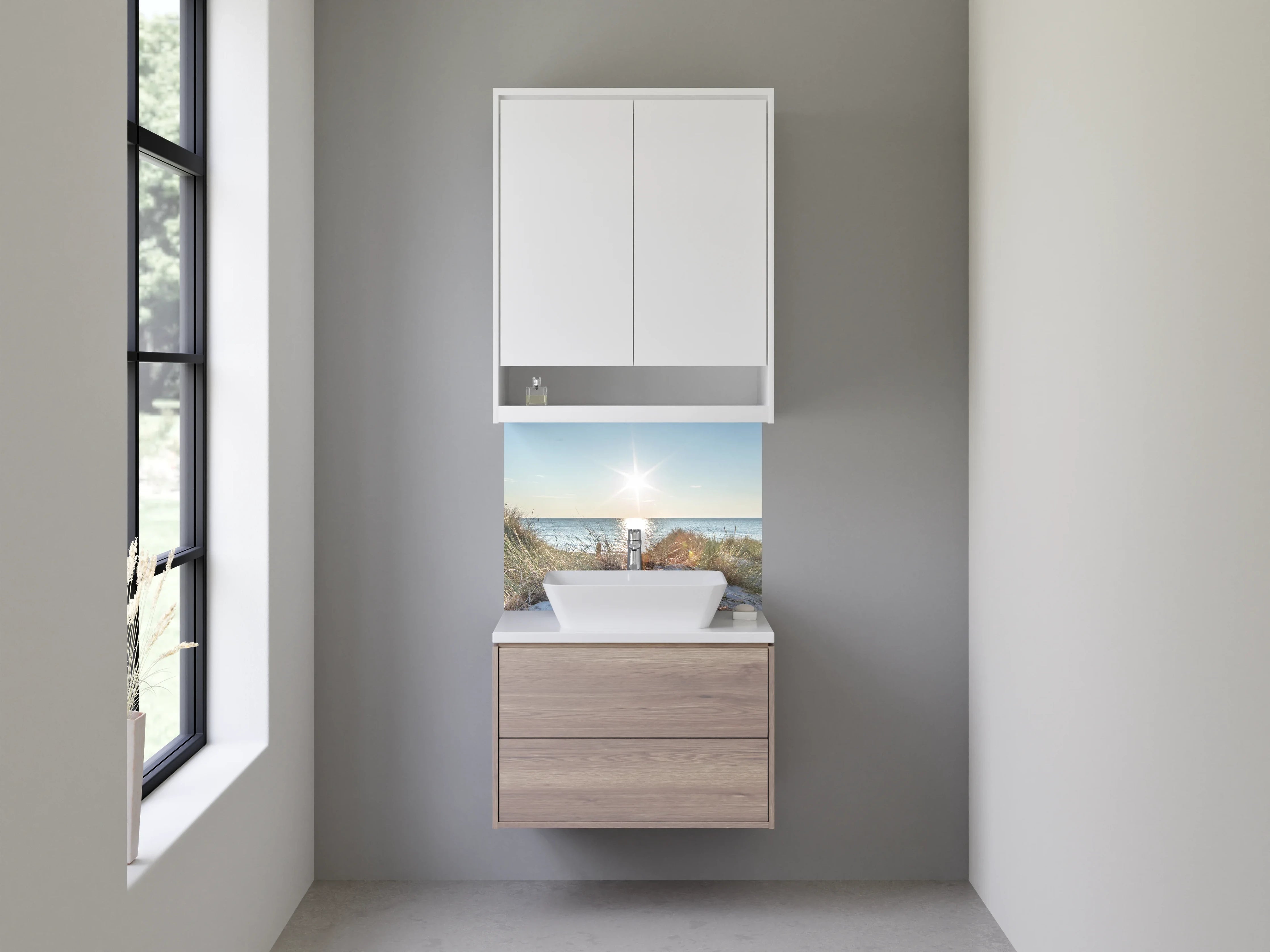 Waschbecken-Rückwand - Silberne Wellen im Dämmerlicht