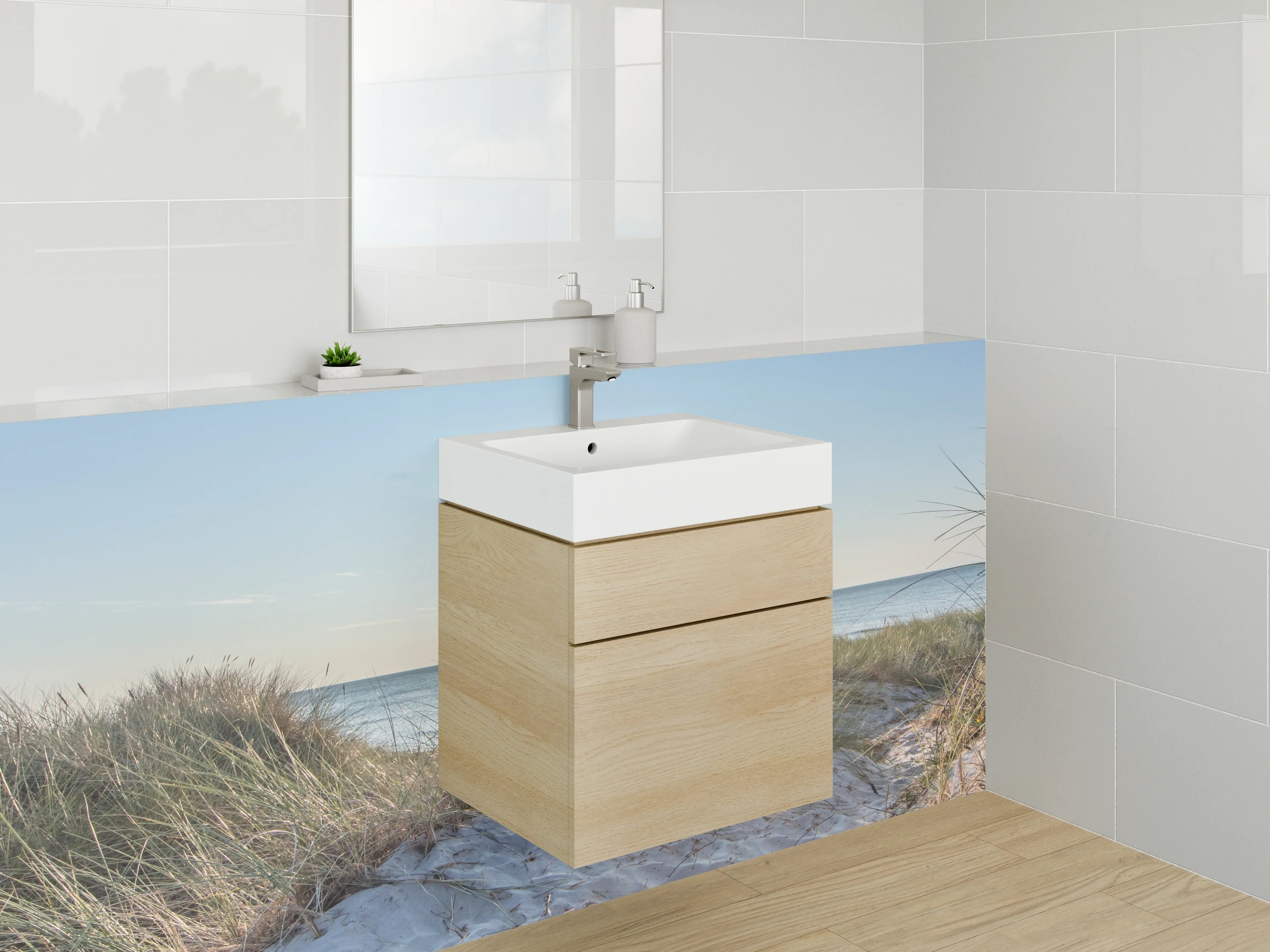 Waschbecken-Rückwand - Silberne Wellen im Dämmerlicht