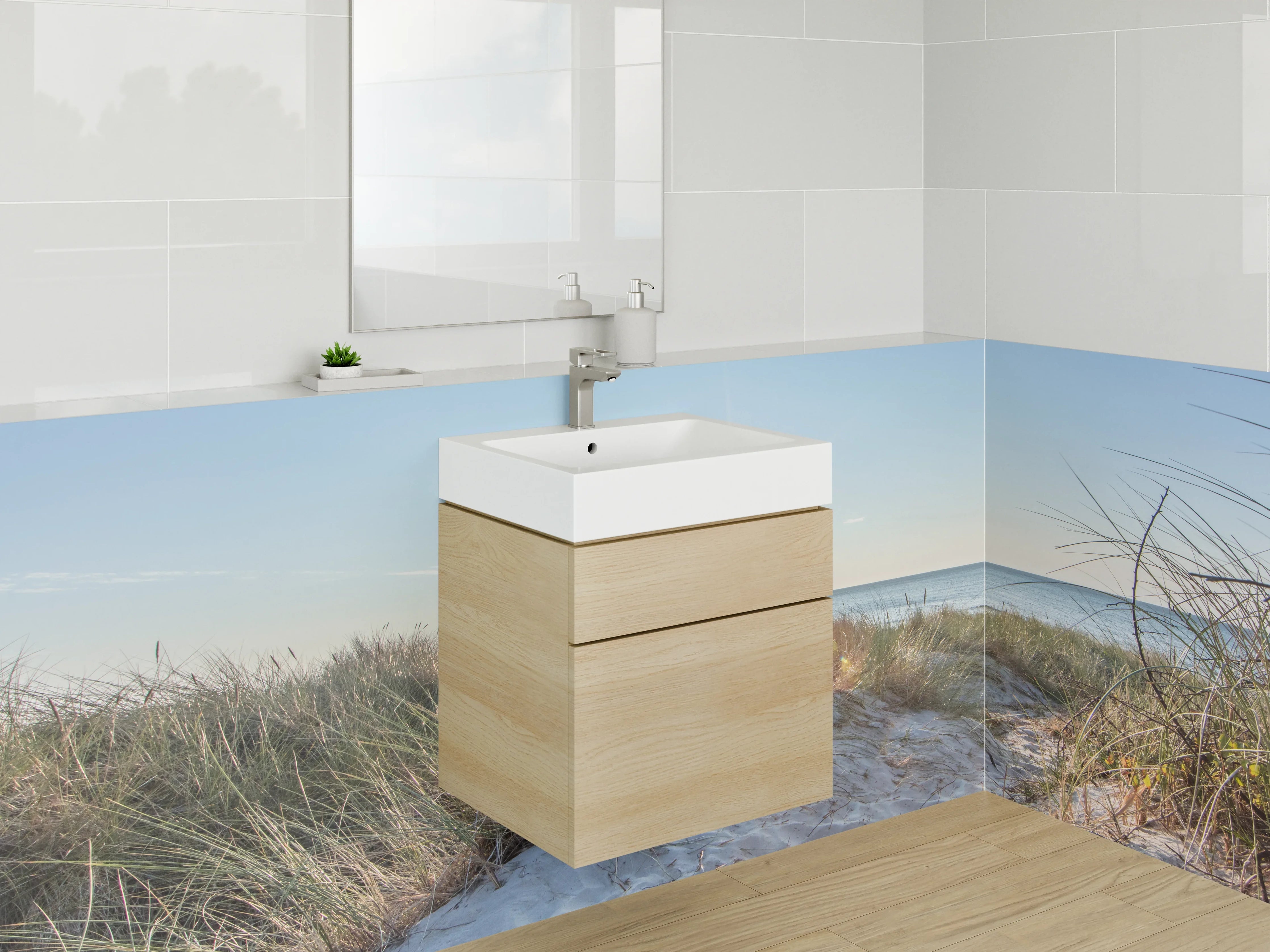 Waschbecken-Rückwand - Silberne Wellen im Dämmerlicht