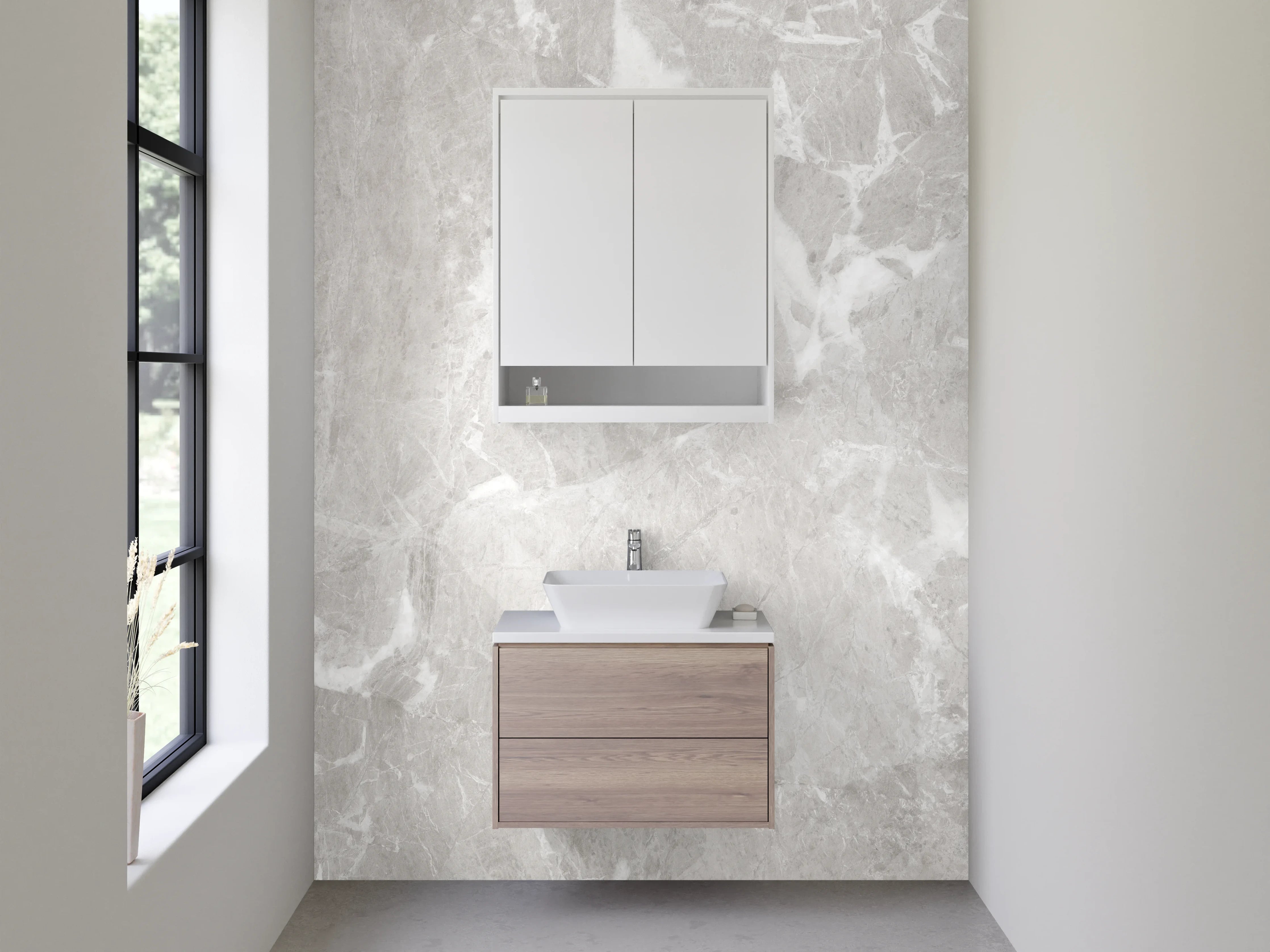 Waschbecken-Rückwand - Silbriger Marmor-Print