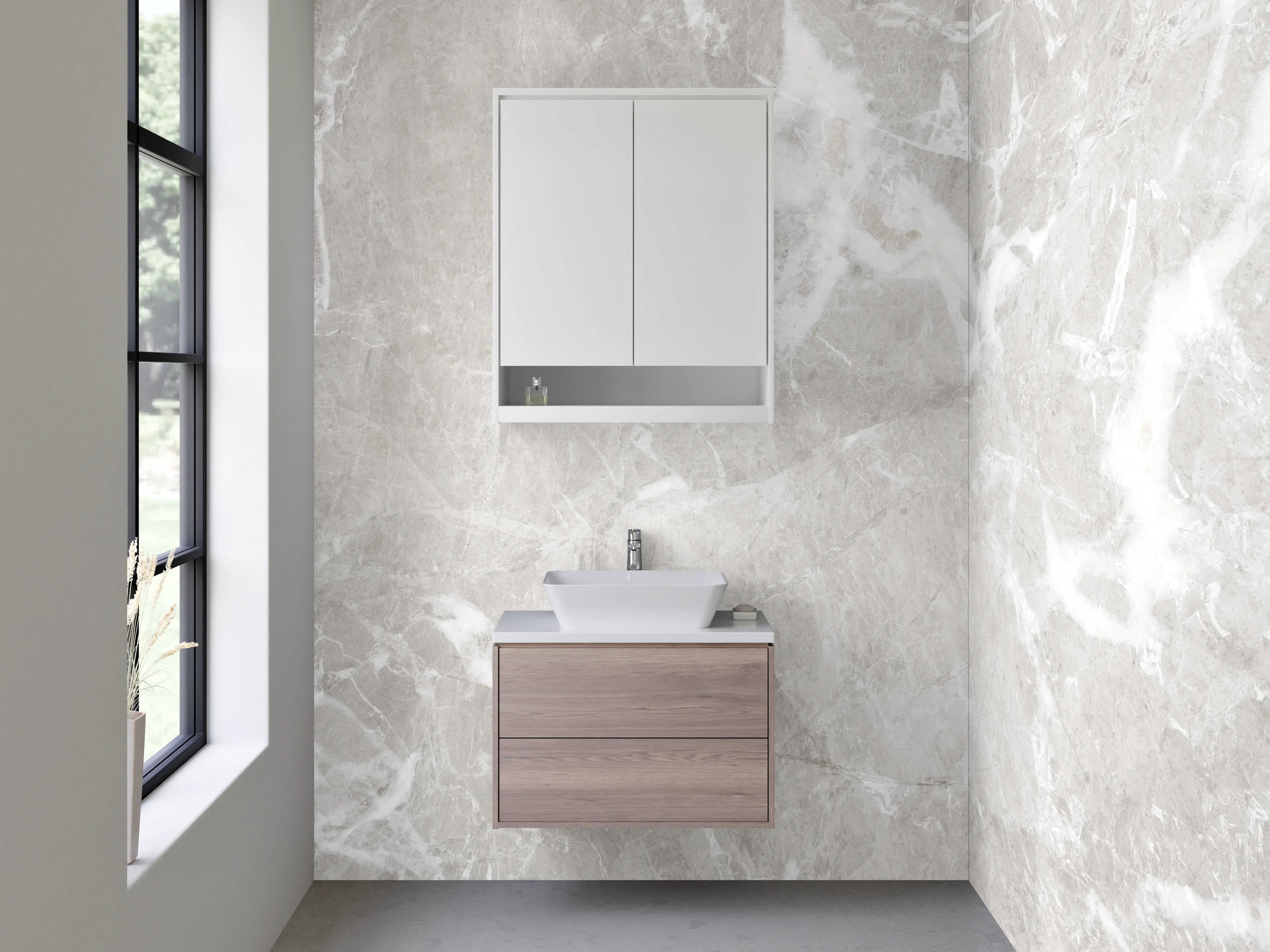 Waschbecken-Rückwand - Silbriger Marmor-Print