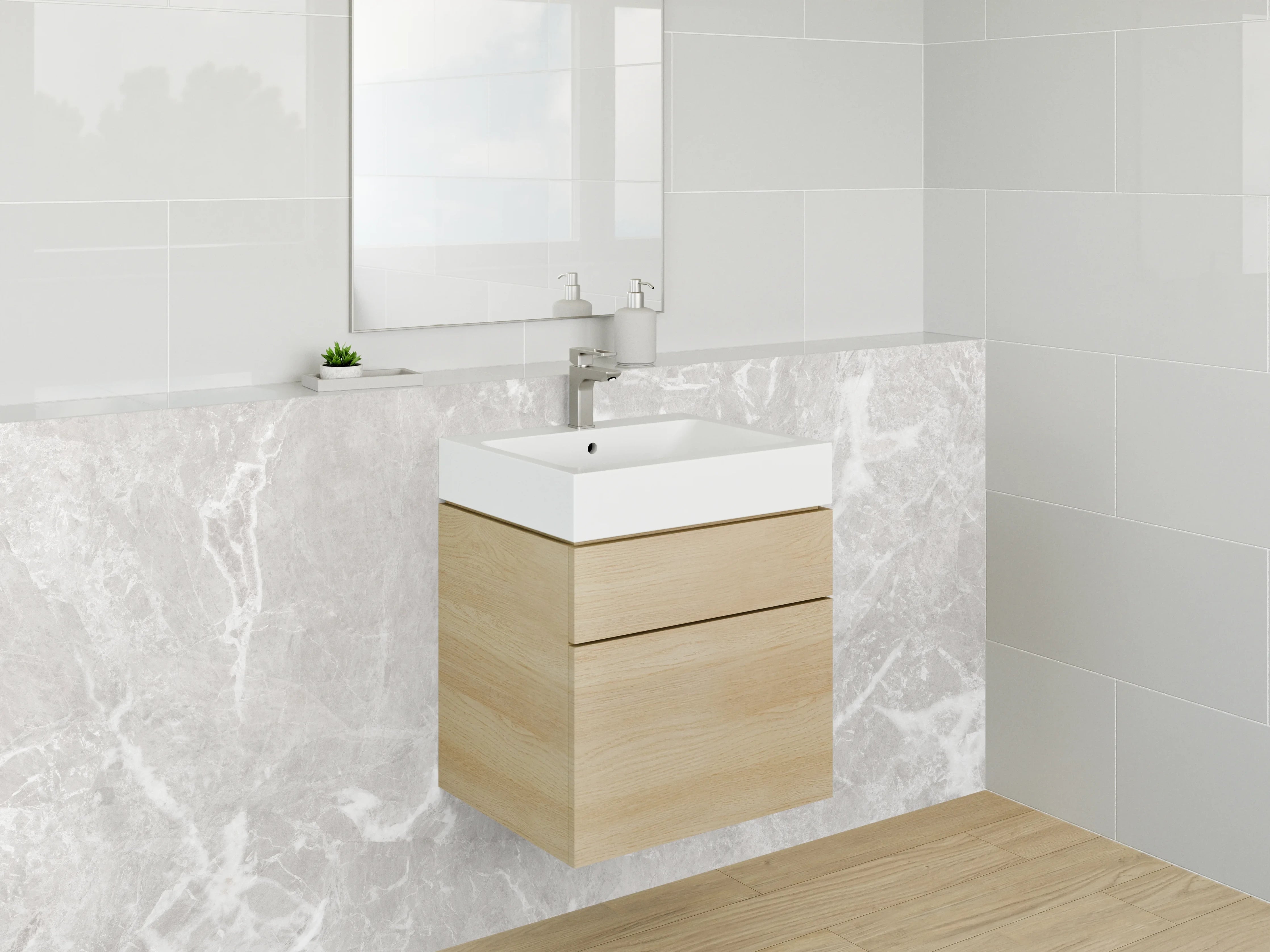 Waschbecken-Rückwand - Silbriger Marmor-Print