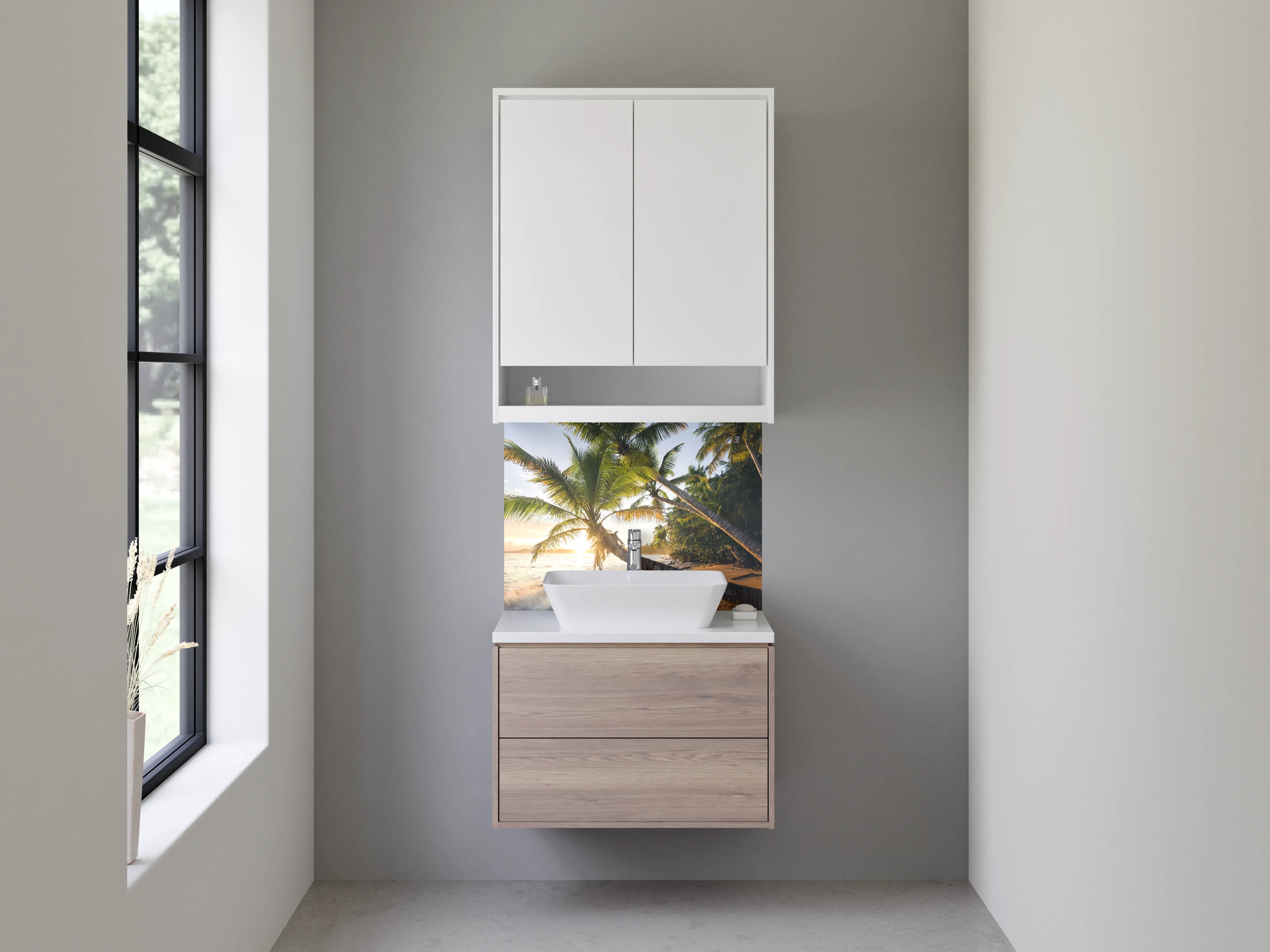 Waschbecken-Rückwand - Silbriger Sonnenuntergang am Strand