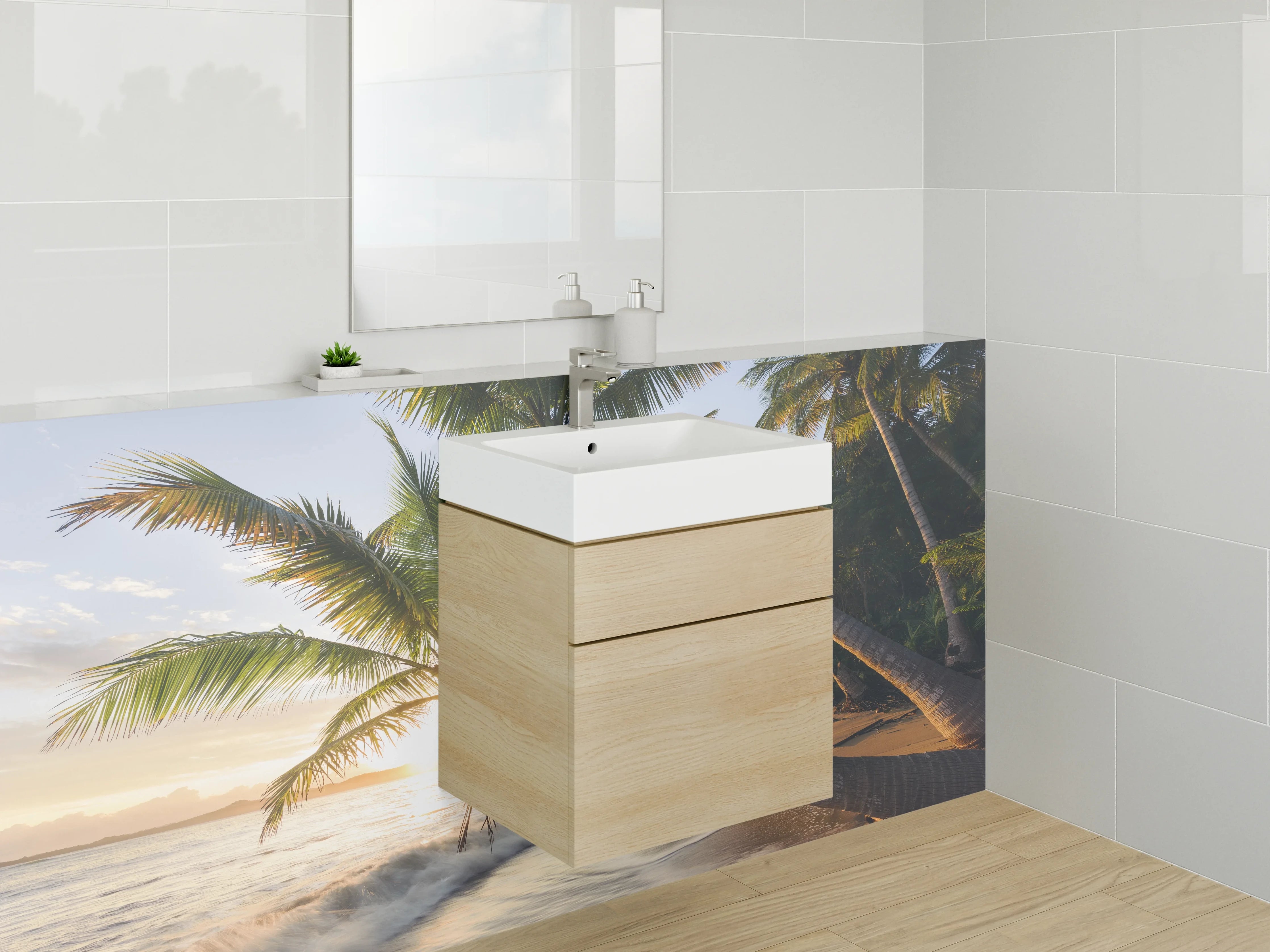 Waschbecken-Rückwand - Silbriger Sonnenuntergang am Strand