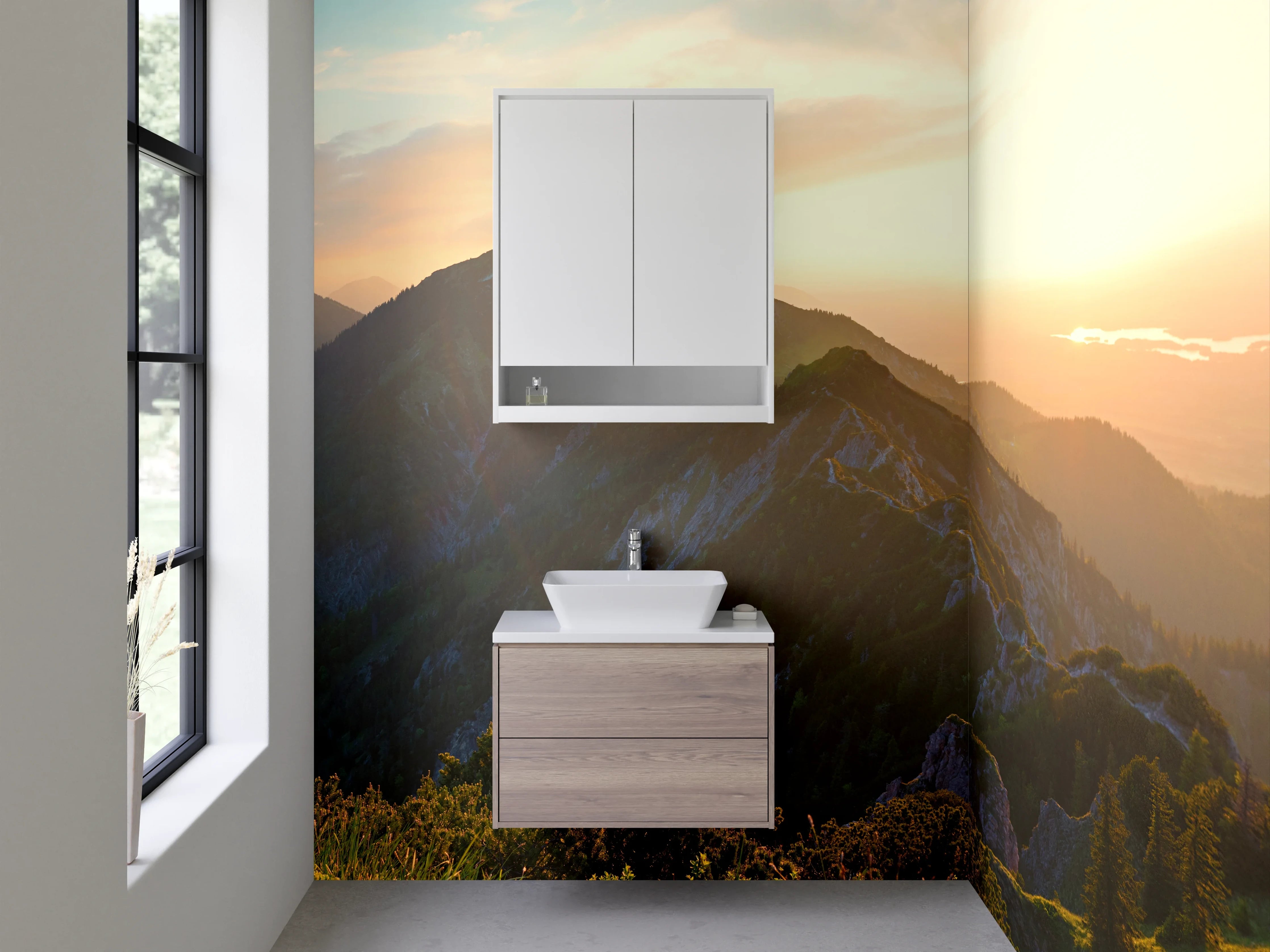 Waschbecken-Rückwand - Silhouetten im Grau bei Dämmerung