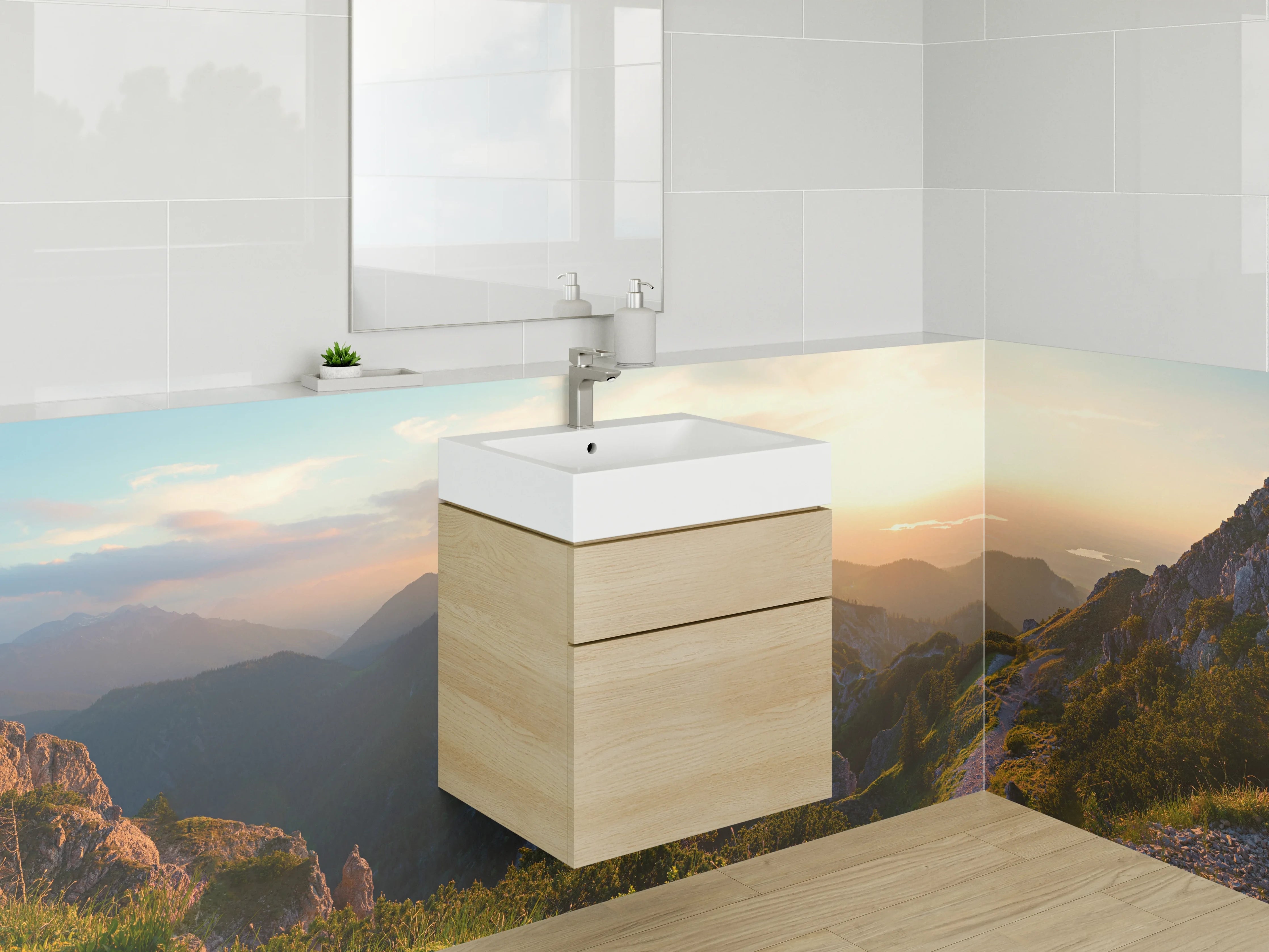 Waschbecken-Rückwand - Silhouetten im Grau bei Dämmerung